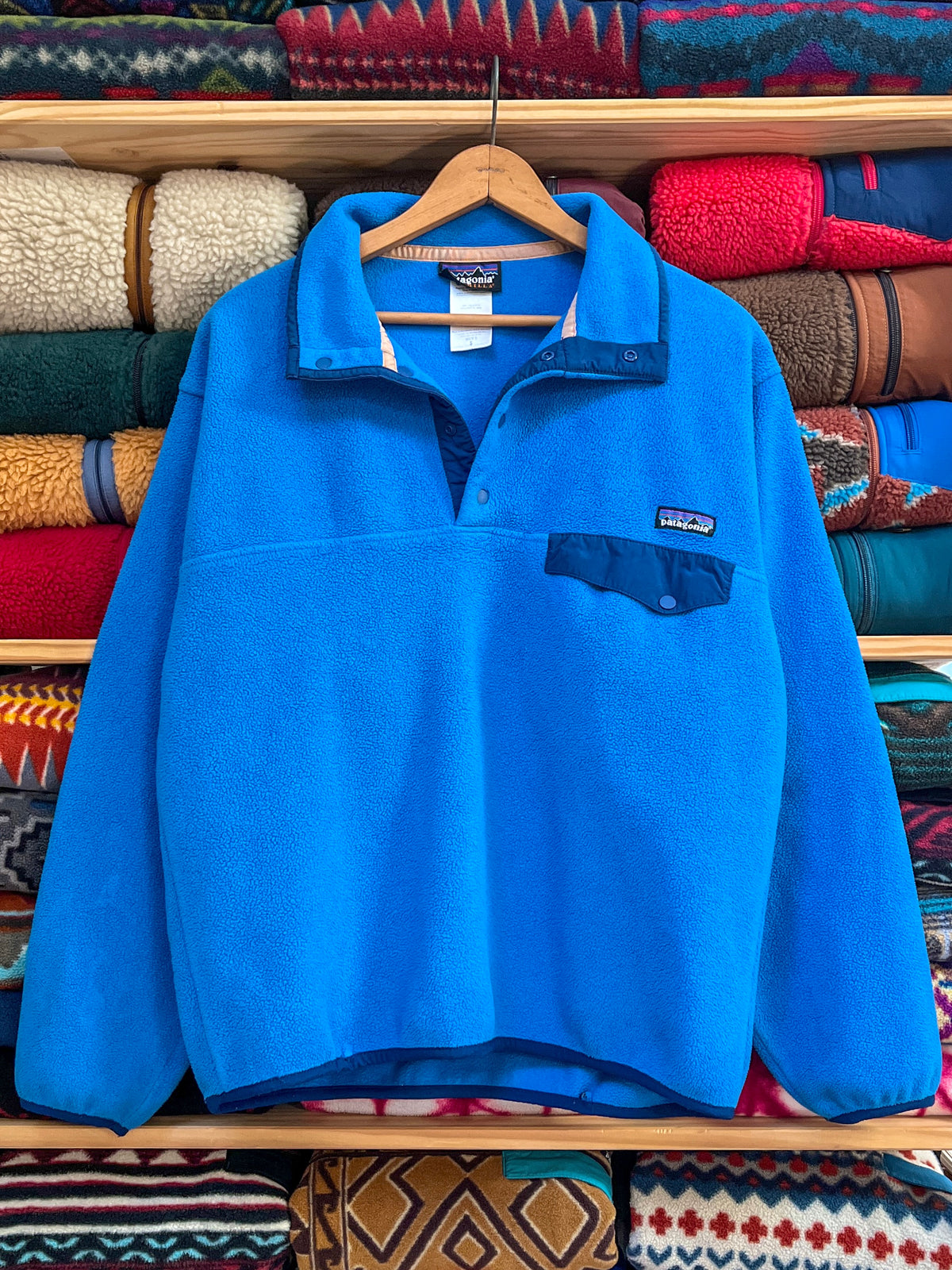 2011 Patagonia Synchilla Snap-T Fleece Pullover, Bright Blue / Navy (S/M)