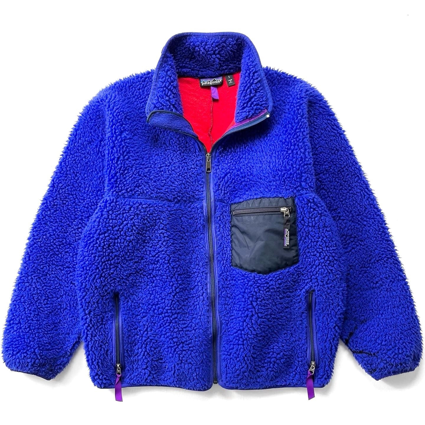 1990 Patagonia Retro Pile Cardigan, Cobalt & French Red (M/L)