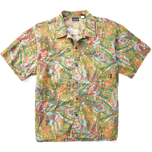 1999 Patagonia Mens A/C Cotton Print Shirt, Shallows: Mineral Blue (M/L)