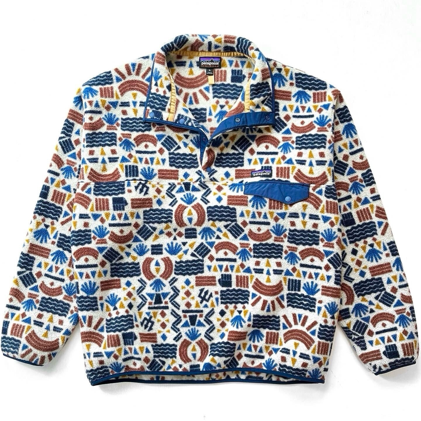 2019 Patagonia Printed Synchilla Snap-T, Protected Peaks: Multi (XL)
