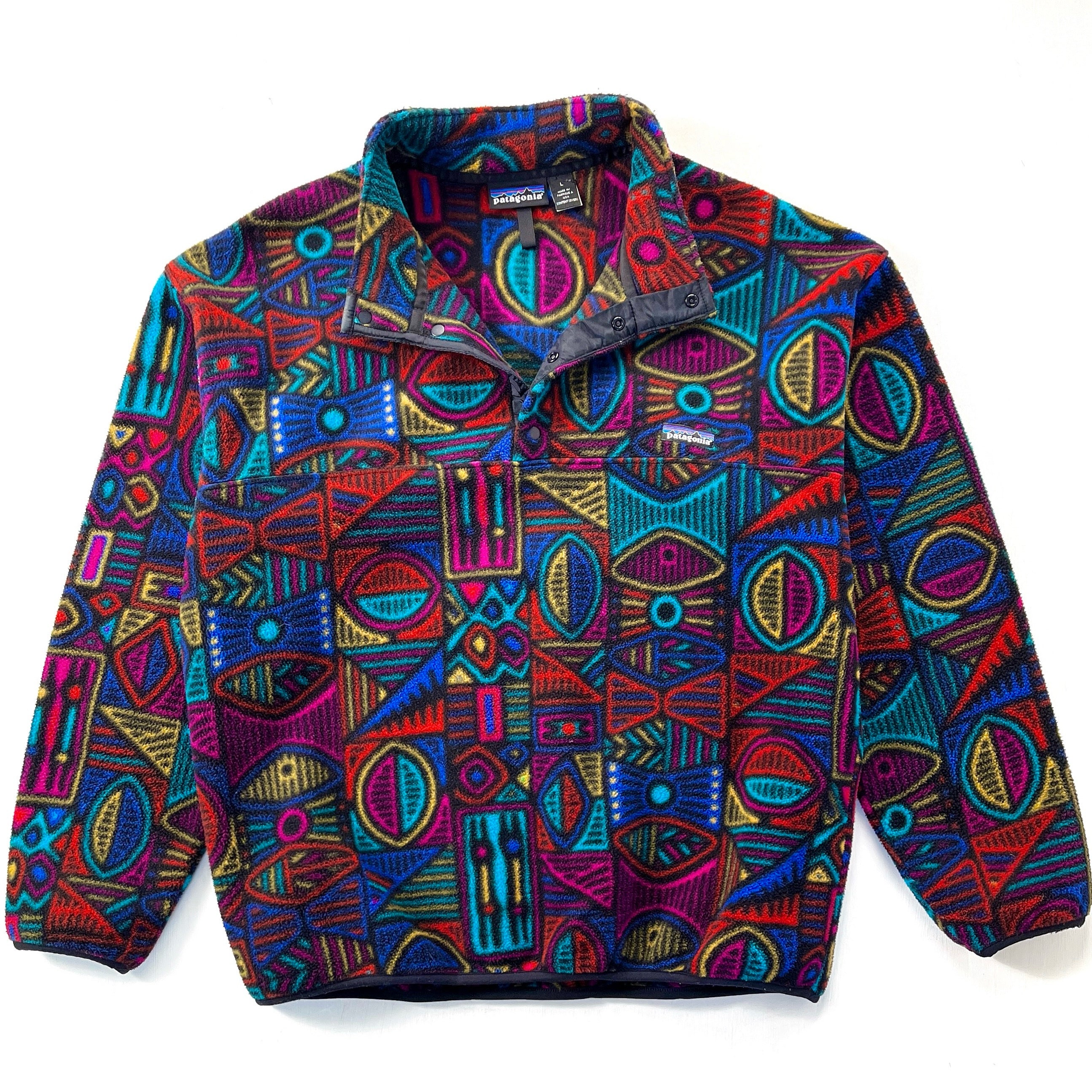 1995 Patagonia Printed Synchilla Snap T Pullover Aboriginal Black L