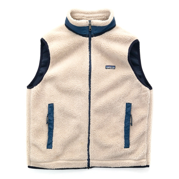 1996 Patagonia Made In The U.S.A. Retro-X Fleece Vest, Natural & Storm Blue (L)