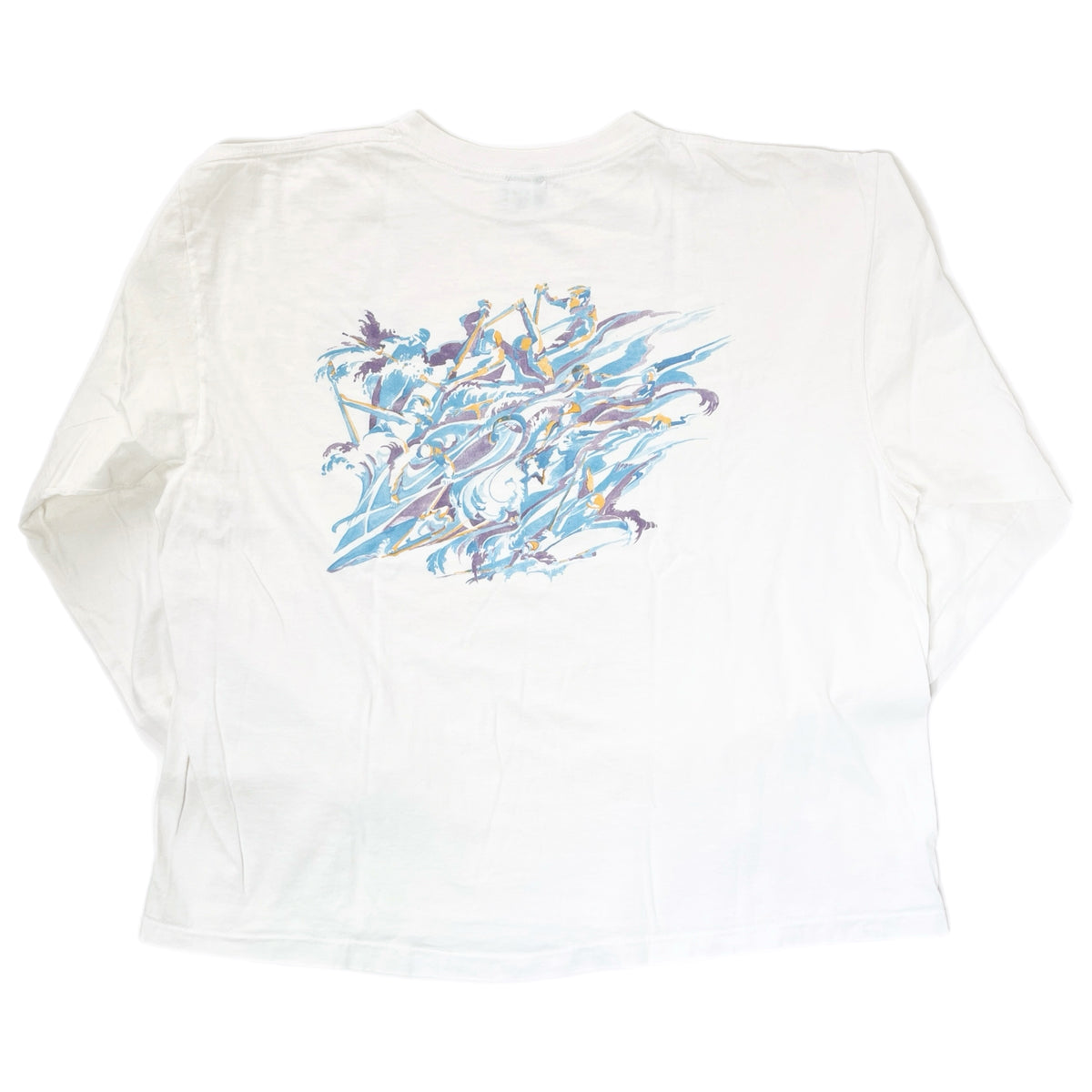 1990 Patagonia Made In The U.S.A. Long Sleeve Graphic T-Shirt, White (XL)