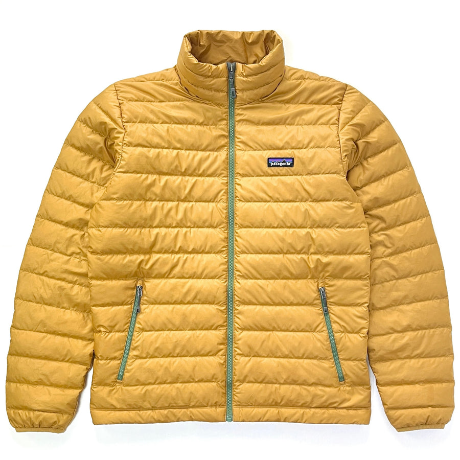2017 Patagonia Mens Full-Zip Down Sweater, Cabin Gold / Forest Green (M)