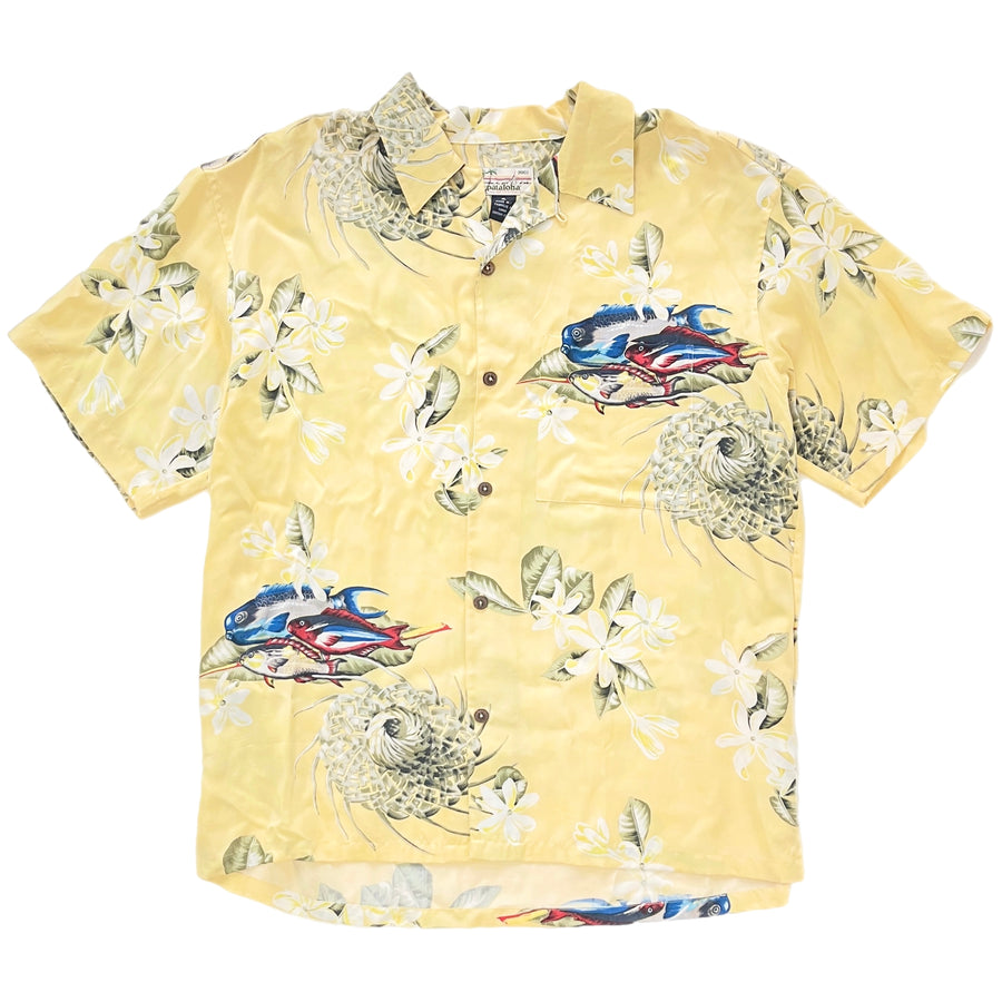 2003 Patagonia Mens Limited Edition Pataloha Shirt, Straw Hat Print: Yellow (XL)