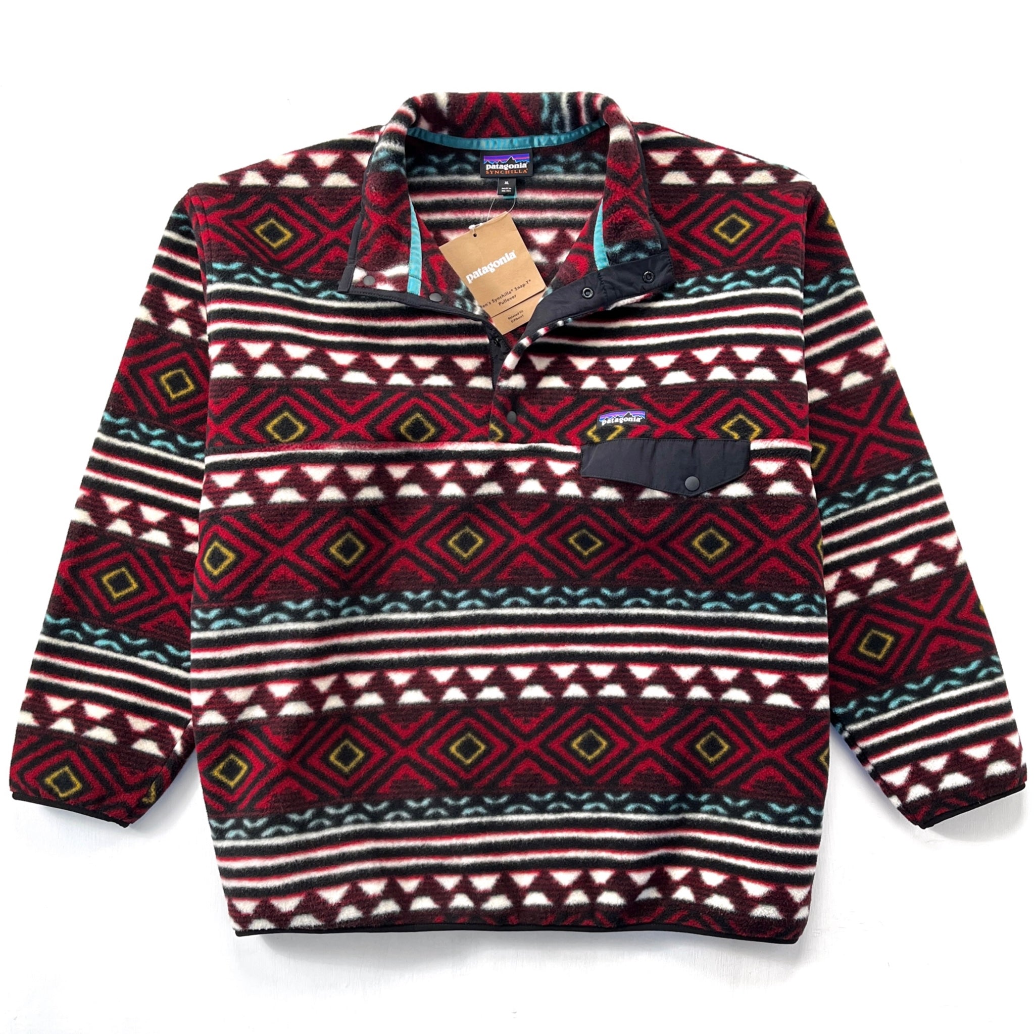 2016 Patagonia Printed Synchilla Snap-T Pullover, Saltillo: Cinder Red (XL)