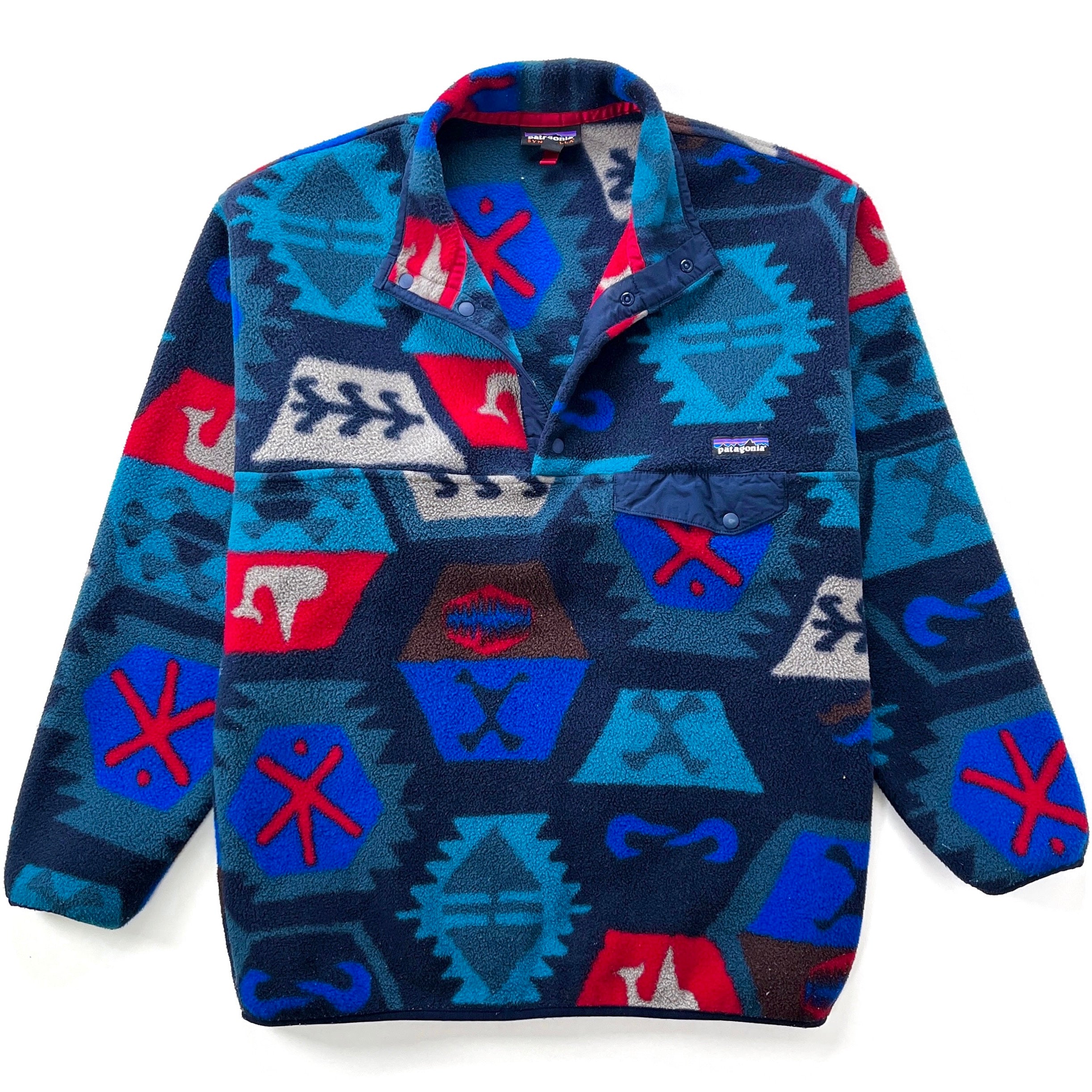 2015 Patagonia Printed Synchilla Snap-T Pullover, Cave: Underwater Blue (L)