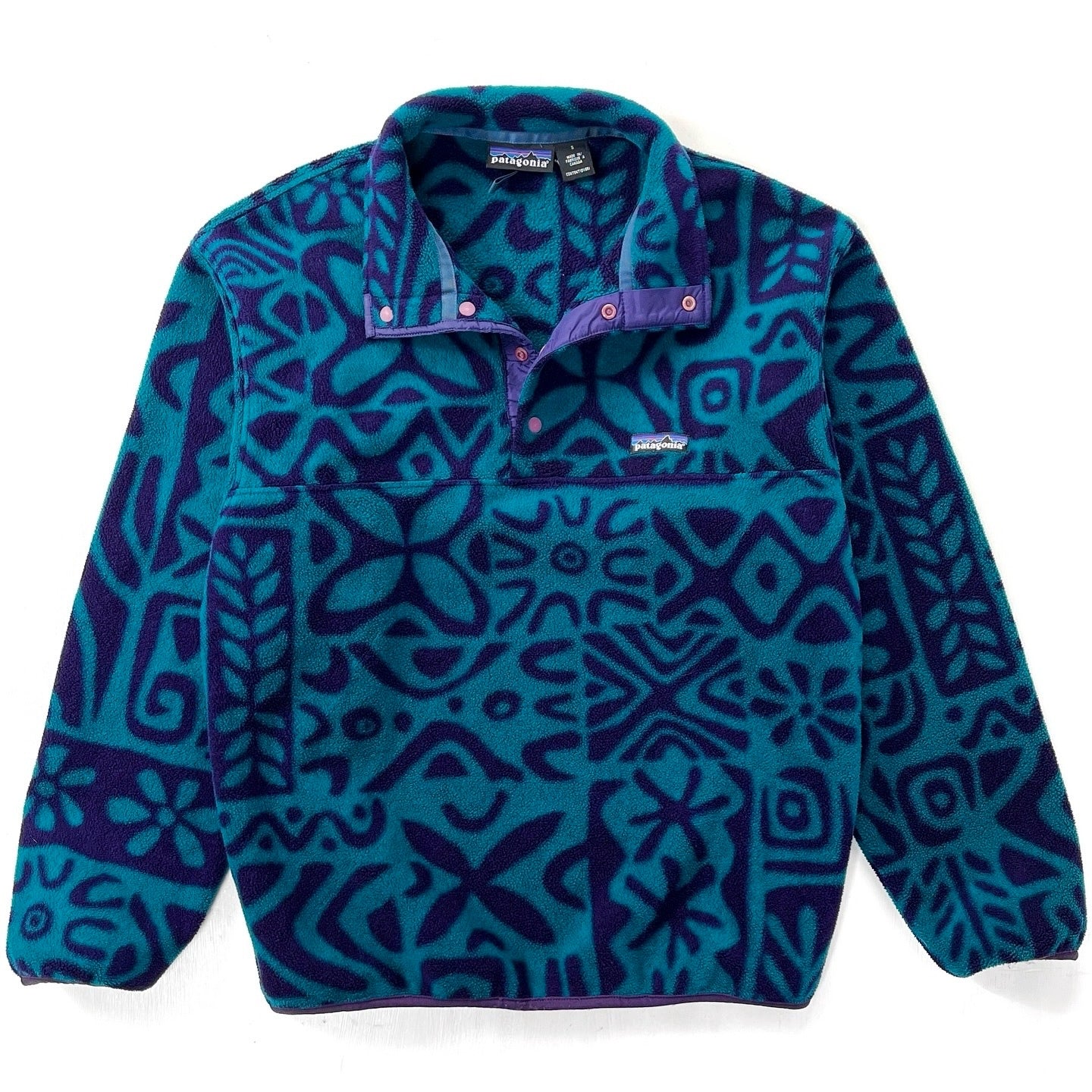 1995 Patagonia Printed Synchilla Snap-T, Island Block: Dark Teal (S)