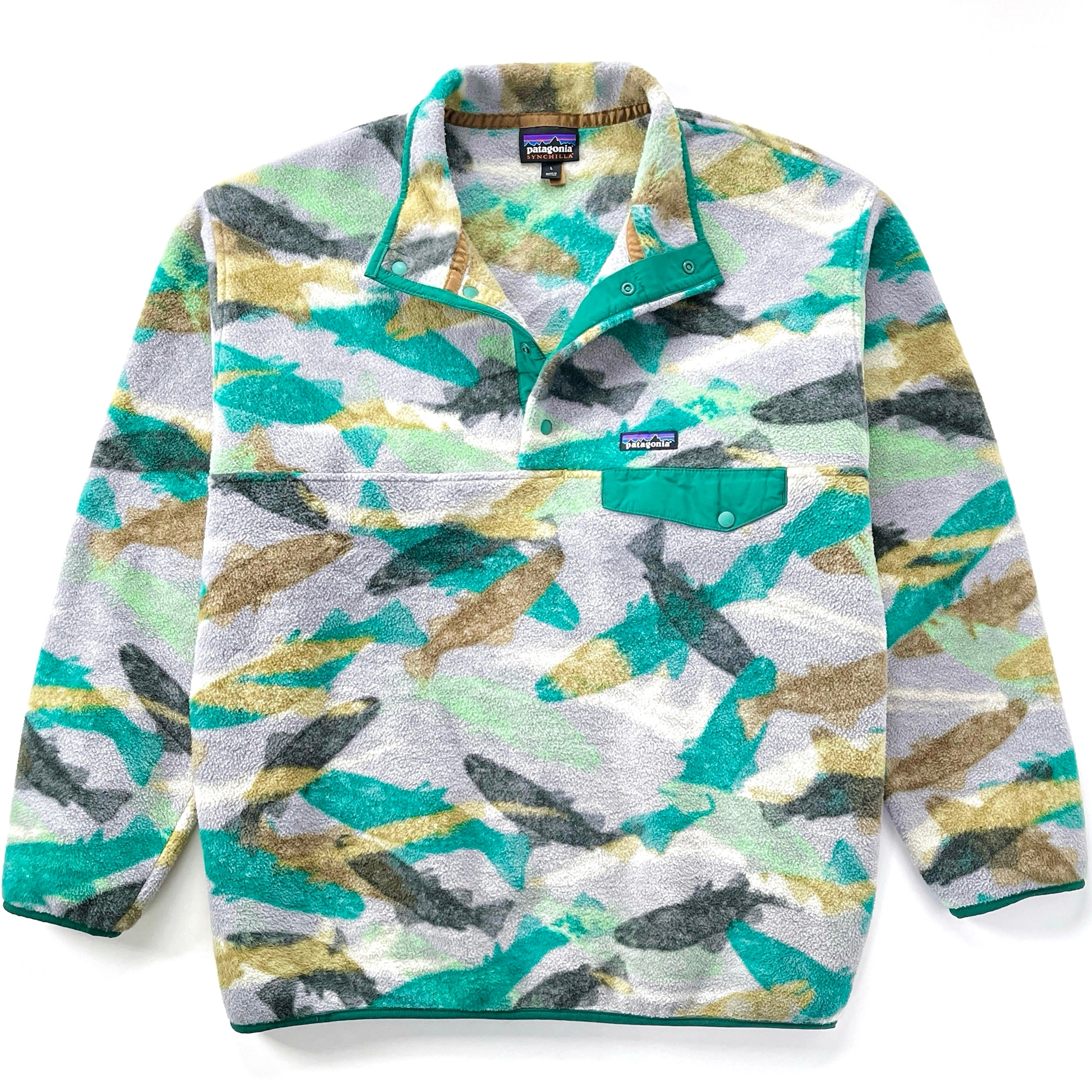 2016 Patagonia Printed Synchilla Snap-T, Trout Tails: Legend Green (L)