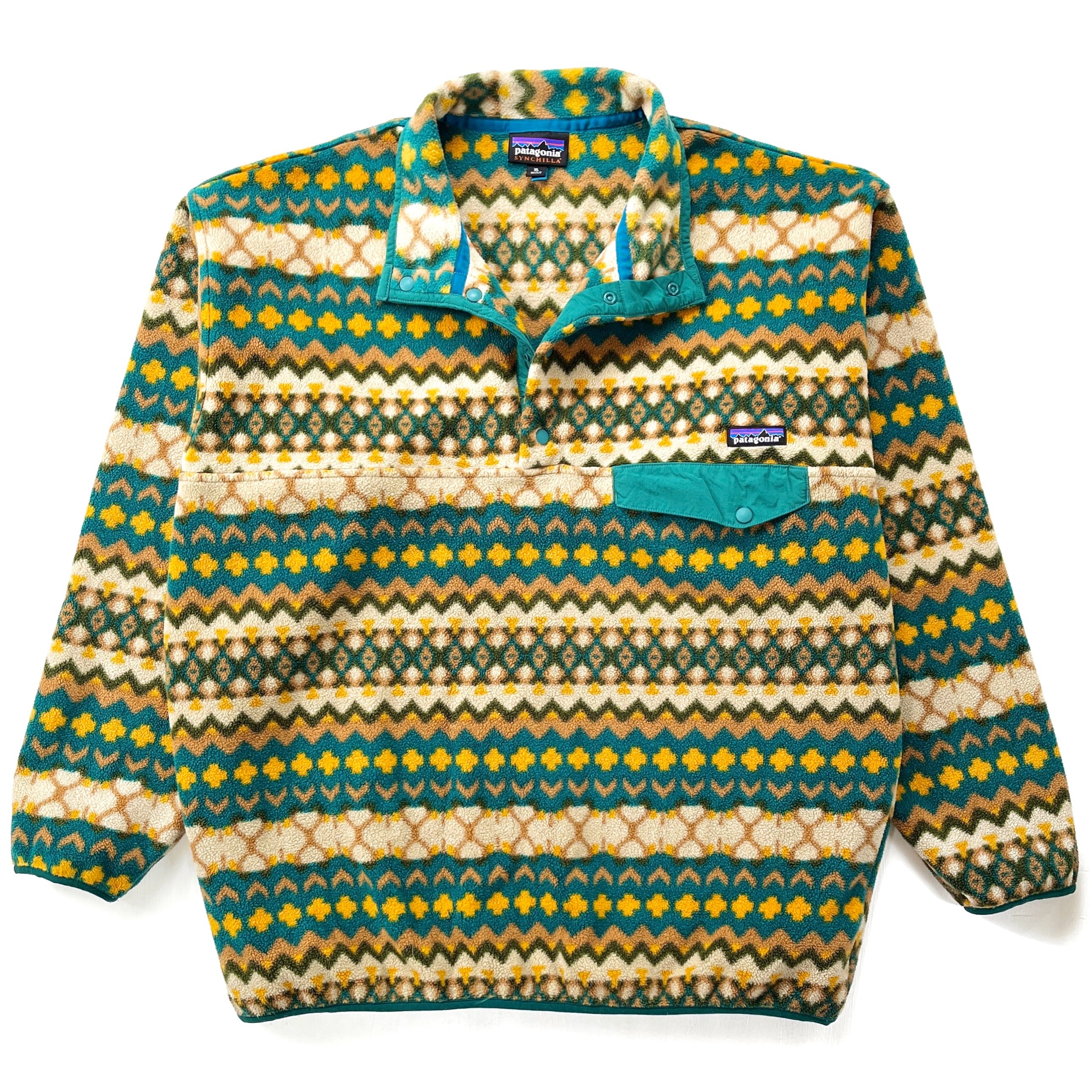 2015 Patagonia Printed Synchilla Snap-T, Cliff: Arbor Green (XL)