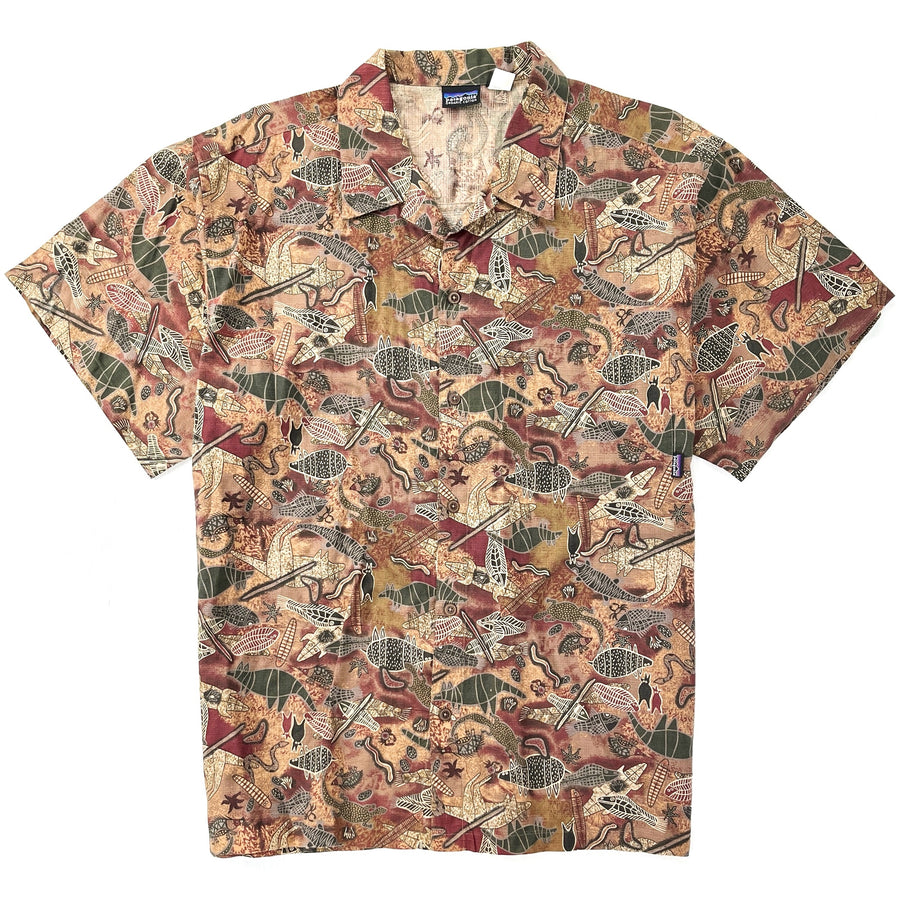 1999 Patagonia Mens Air Conditioned Cotton Print Shirt, Wombat: Olive (XL)
