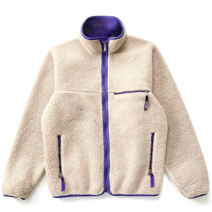 1993 Patagonia Retro Pile Cardigan, Natural & Purple (M)