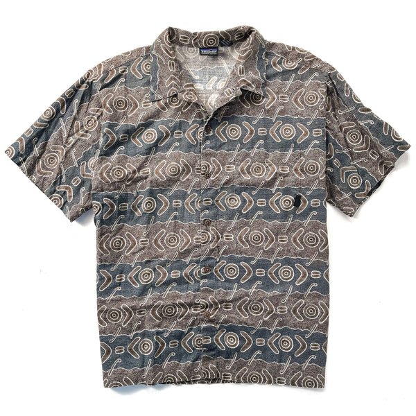 1999 Patagonia Mens A/C Cotton Print Shirt, Boomerang: Vintage Khaki (M)