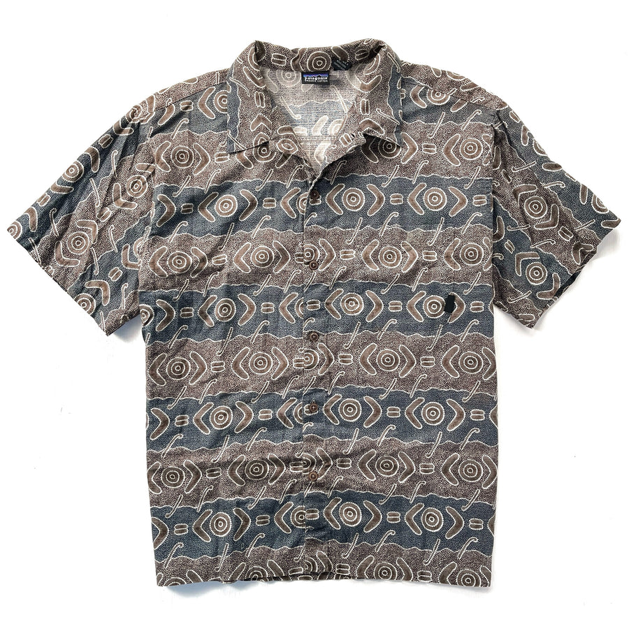 1999 Patagonia Mens A/C Cotton Print Shirt, Boomerang: Vintage Khaki (M)
