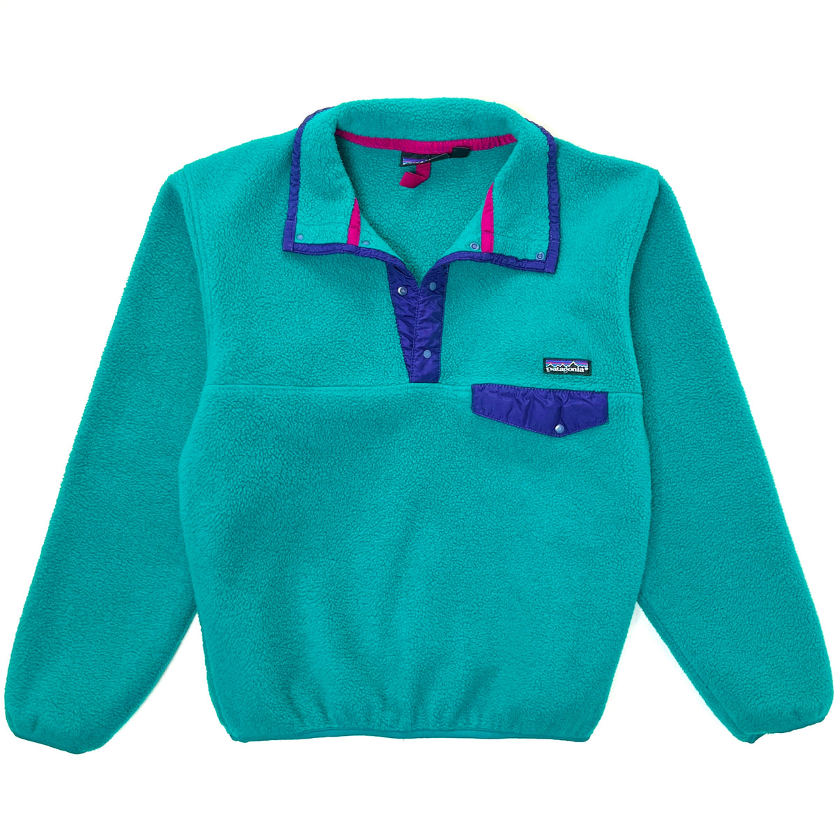 1990 Patagonia Made In The U.S.A. Synchilla Snap-T, Dark Teal / Purple (XS/S)