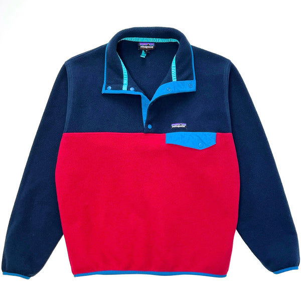 2015 Patagonia Color-Block Synchilla Snap-T Pullover, Navy / Red / Blue (M)