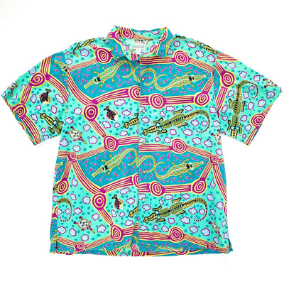 Patagonia (Vintage) — 1990 Patagonia Mens Air Conditioned Cotton A/C Print Shirt, Crocodile (L/XL)