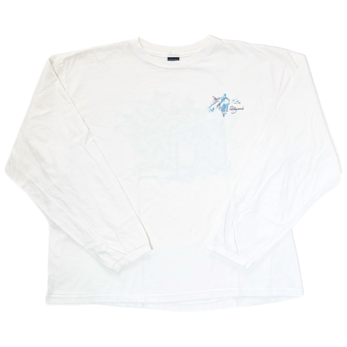 1990 Patagonia Made In The U.S.A. Long Sleeve Graphic T-Shirt, White (XL)