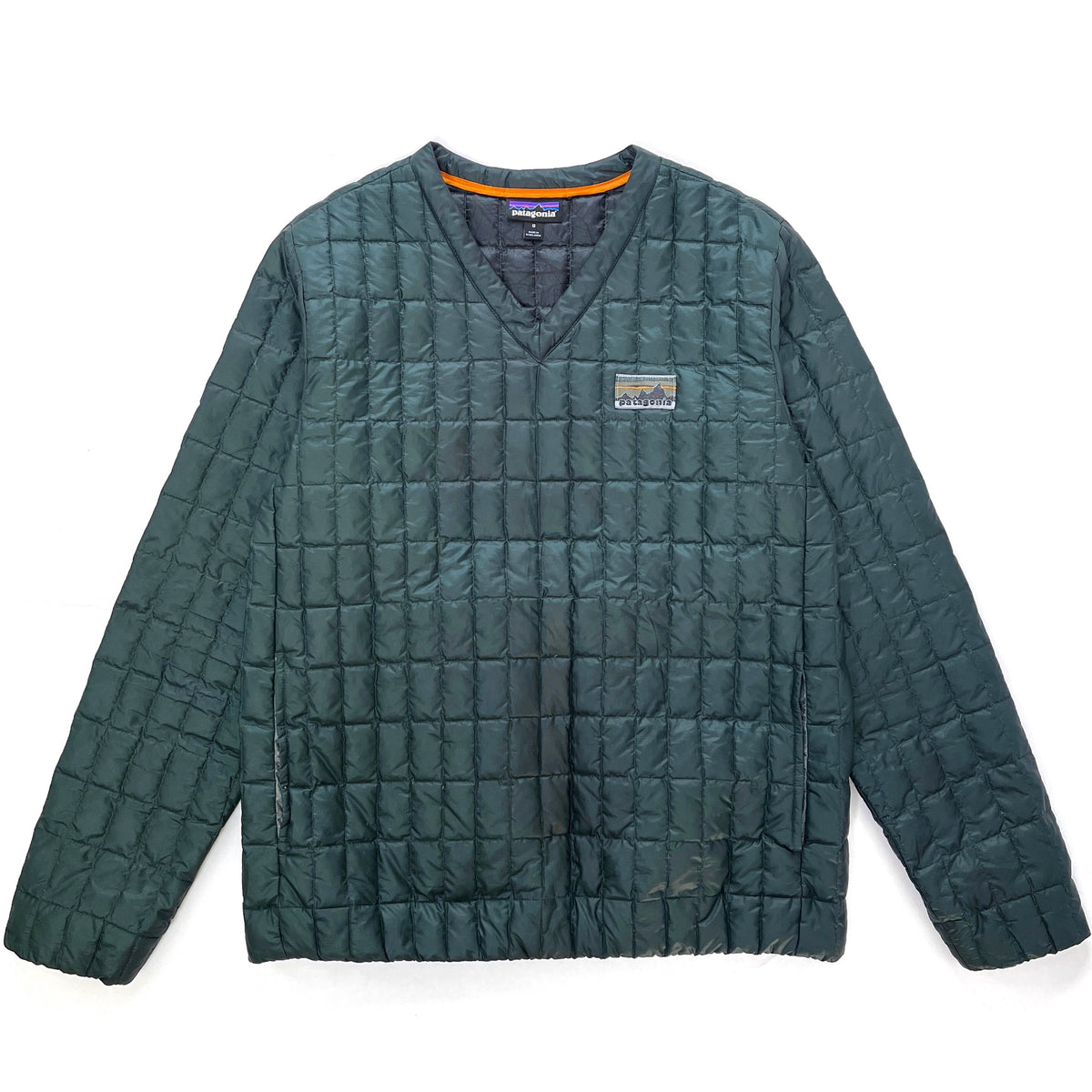 2016 Patagonia Recollection Recycled Down V-Neck Pullover, Dark Green (M)