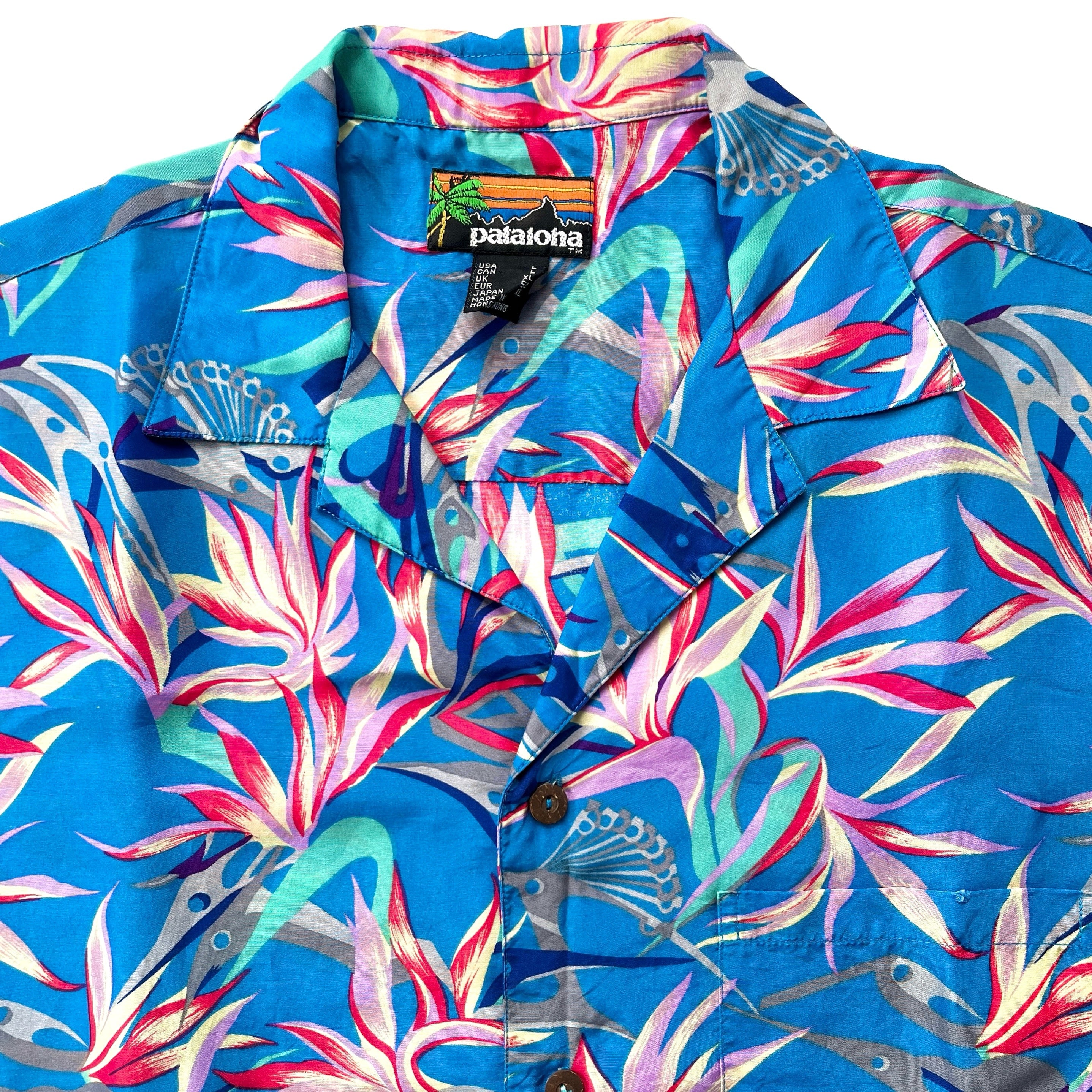 1985 Patagonia First Edition Pataloha Hawaiian Shirt, Birds of Paradise (L)