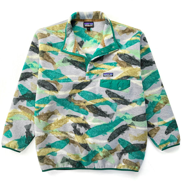 2016 Patagonia Printed Synchilla Snap-T, Trout Tails: Green (L)
