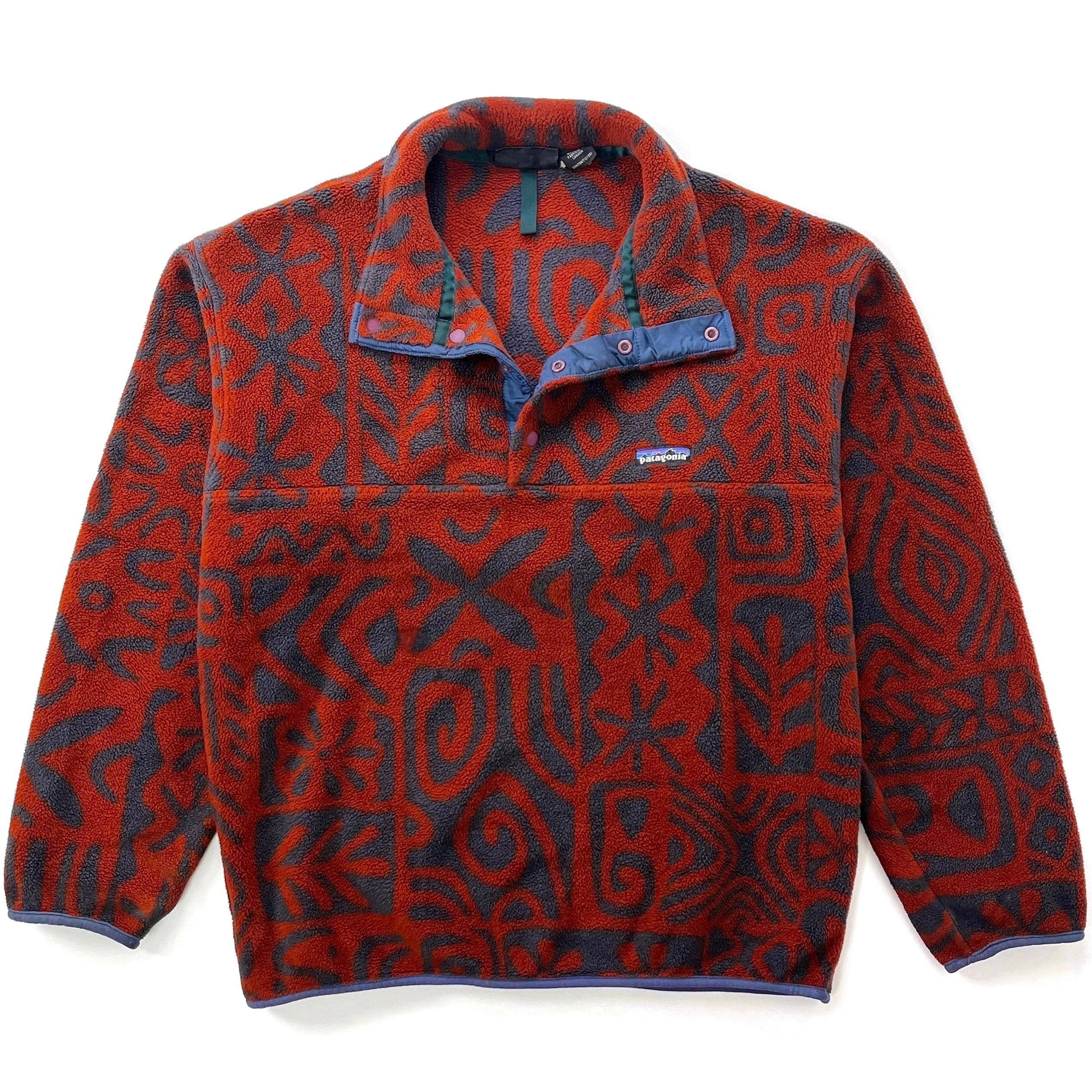 1995 Patagonia Made In Canada Printed Synchilla Snap-T, Island Block: Copper (M)