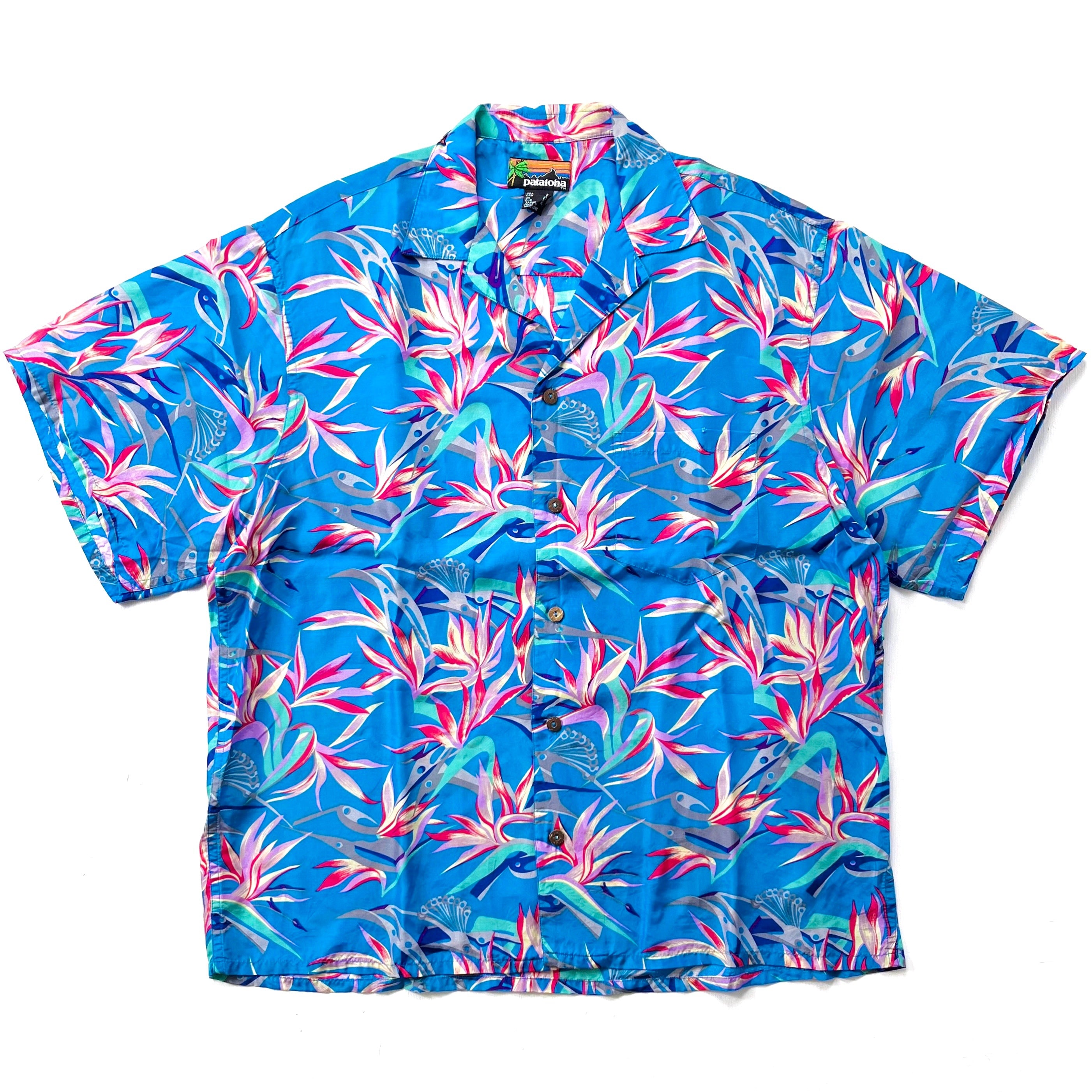 1985 Patagonia First Edition Pataloha Hawaiian Shirt, Birds of Paradise (L)