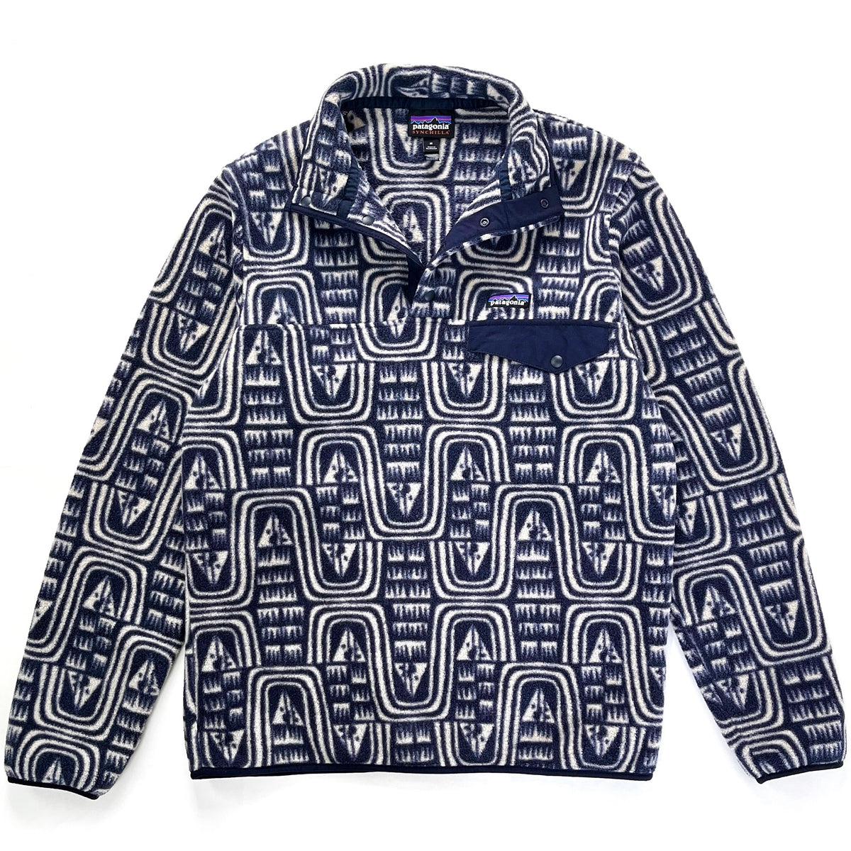 2016 Patagonia Printed Synchilla Snap-T Pullover, Flow: Sunken Blue (M)