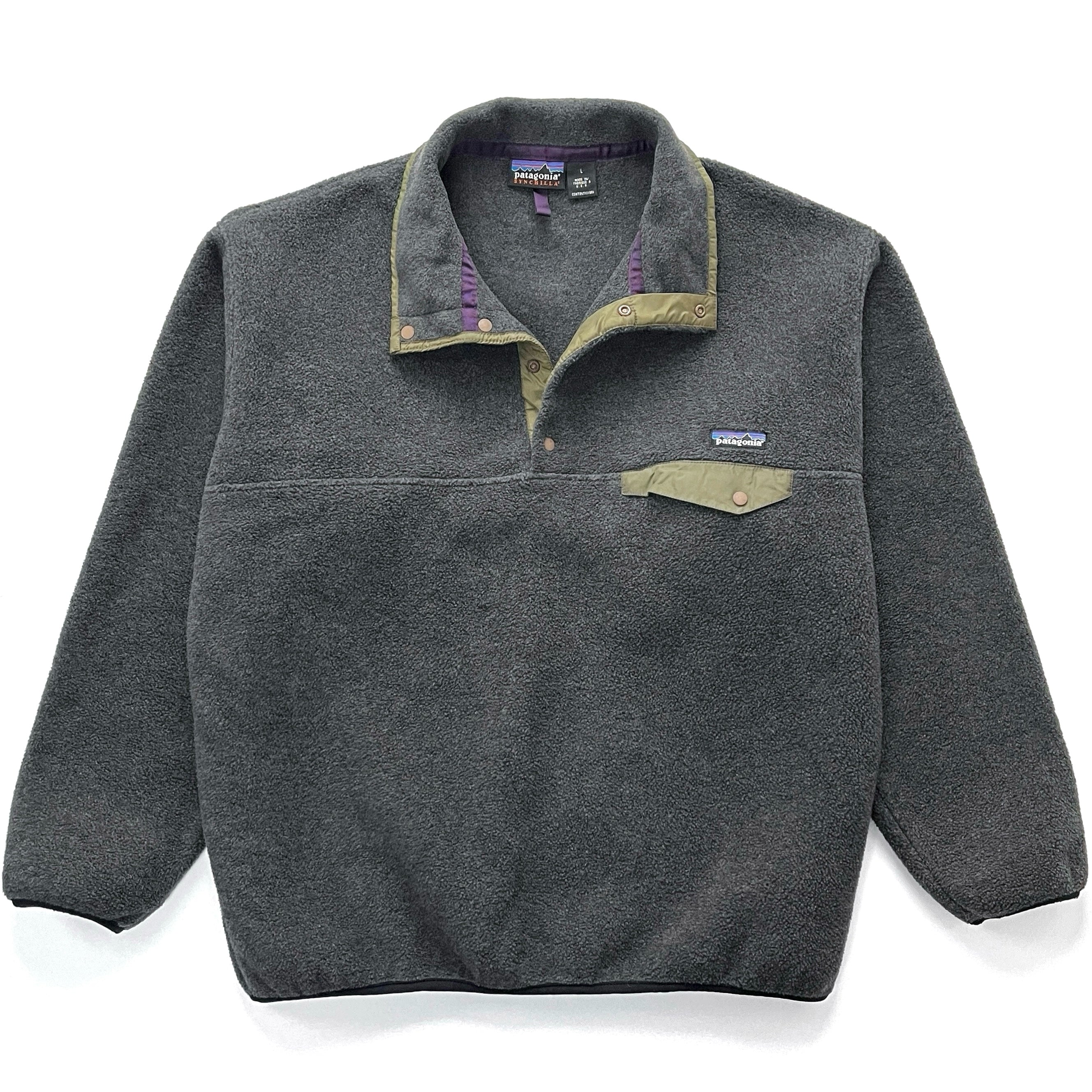 1998 Patagonia Made In The U.S.A. Synchilla Snap-T, Black Heather (L/XL)