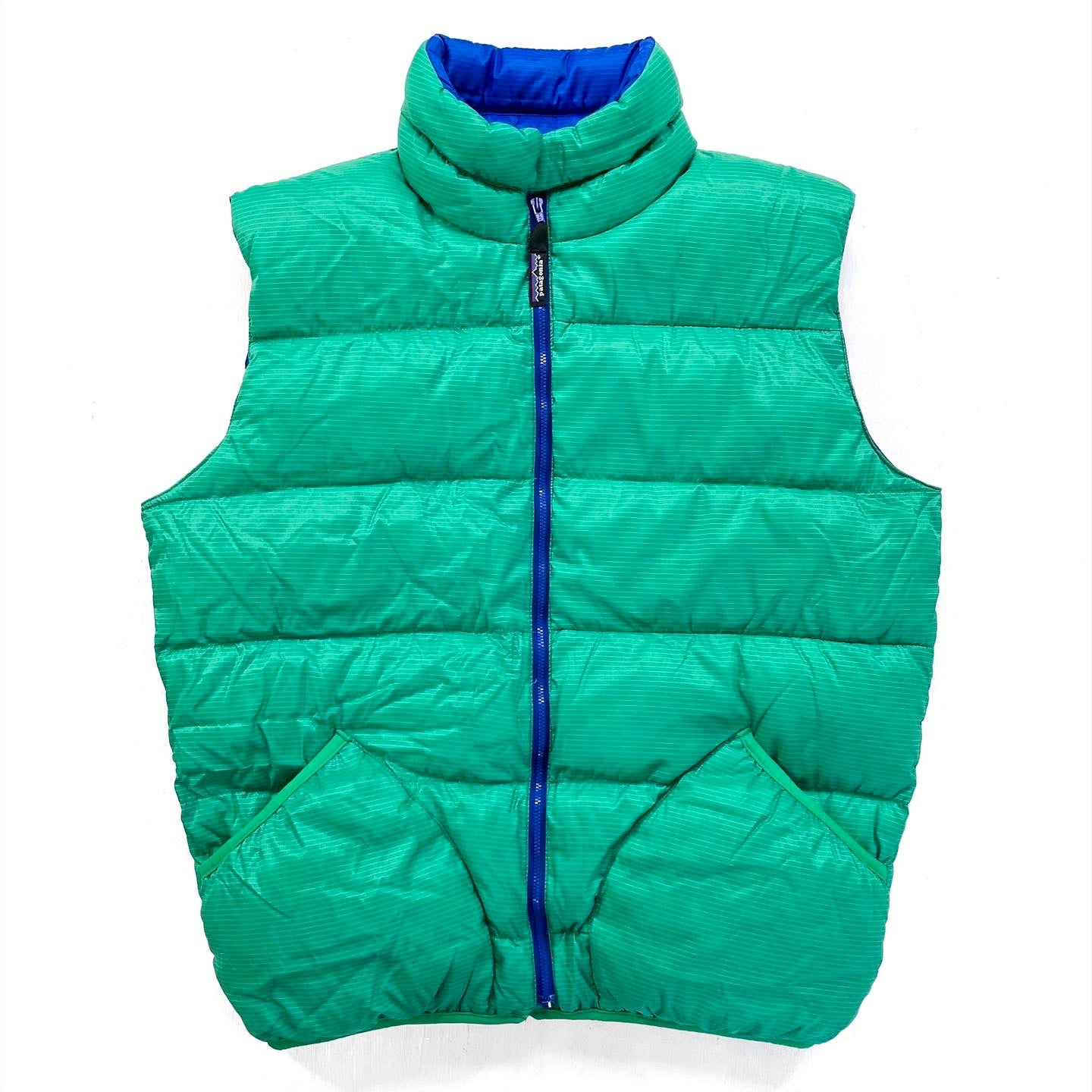 1990 Patagonia Hi-Loft Goose Down Vest, Emerald & Cobalt (M)
