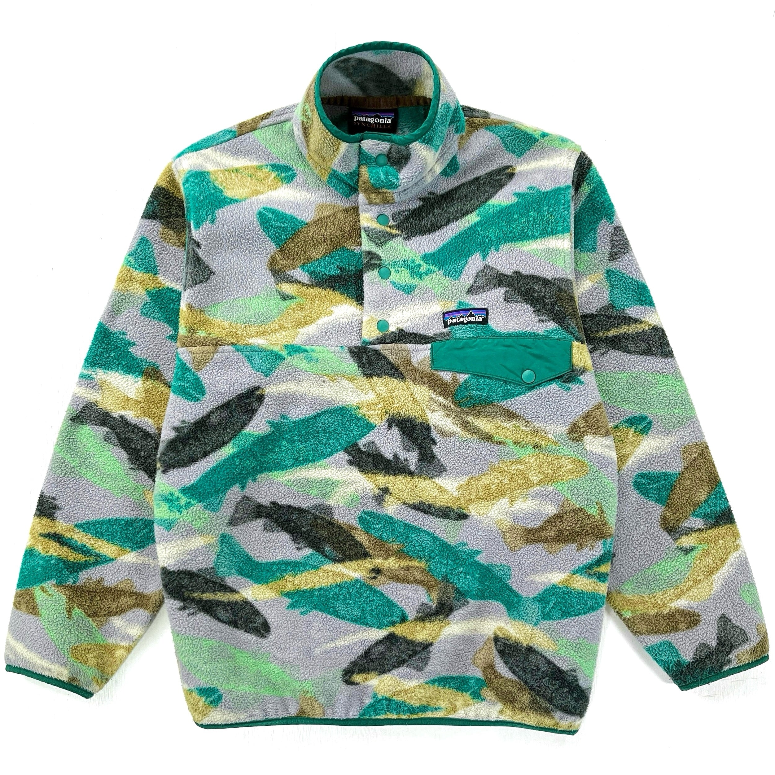 2016 Patagonia Printed Synchilla Snap-T, Trout Tails: Green (XS/S)
