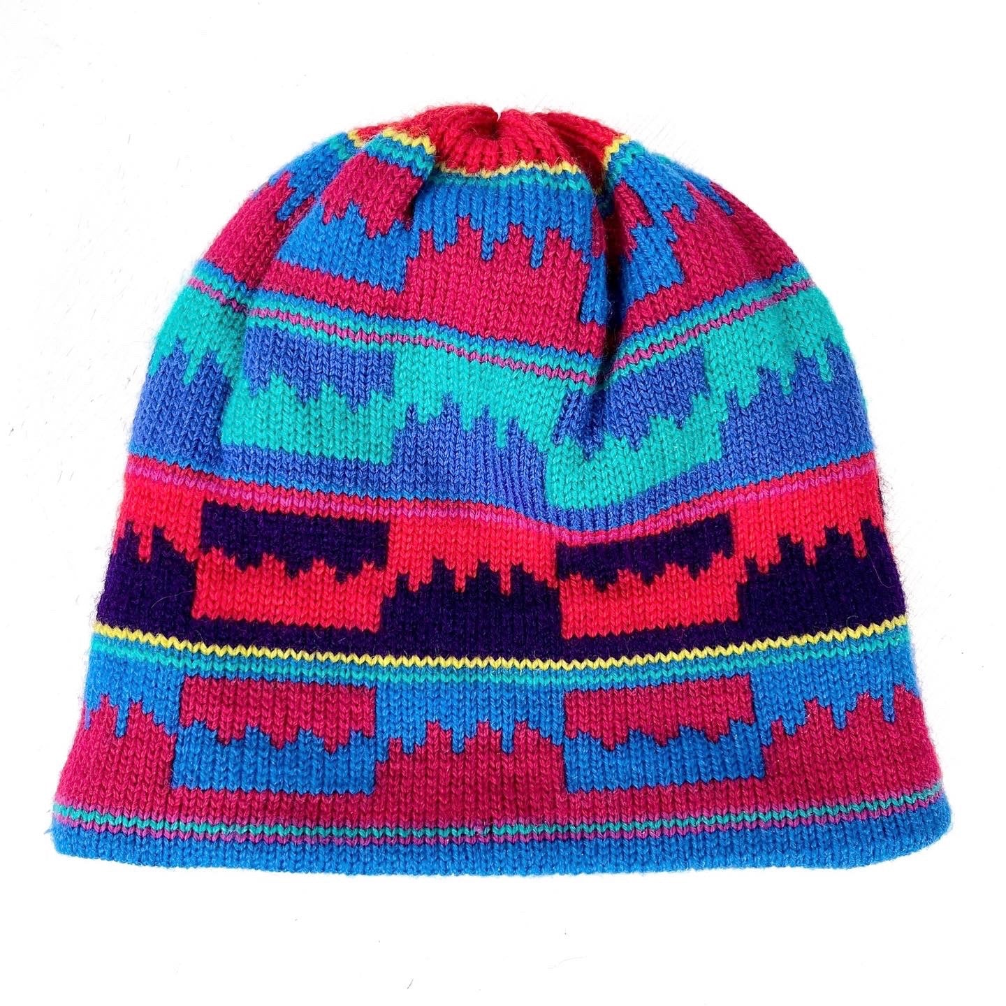 1988 Patagonia Capilene Wool Hat, Skyline: Purple & French Red  (OS)