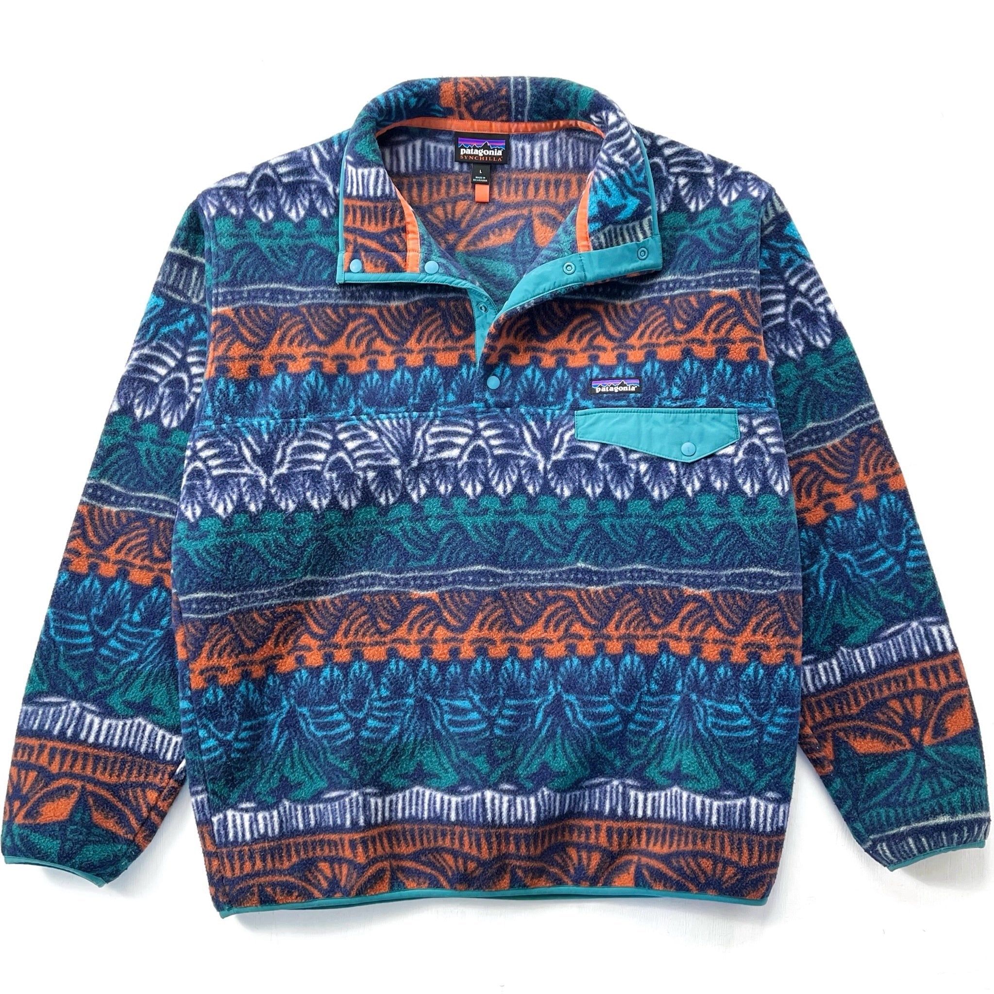 2019 Patagonia Printed Synchilla Snap-T Pullover, Tradewinds: Stone Blue (L)