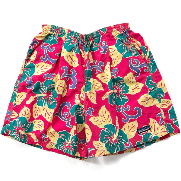 1994 Patagonia 5” Printed Nylon Baggies Shorts, Hibiscus Print (S)