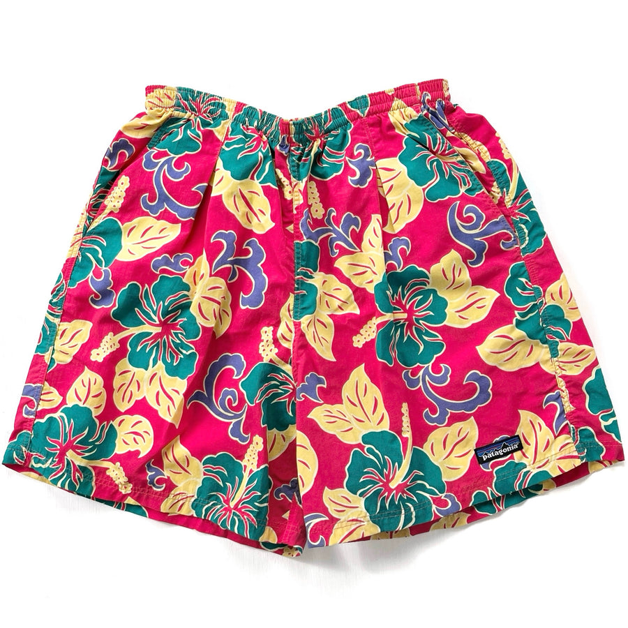 1994 Patagonia 5” Printed Nylon Baggies Shorts, Hibiscus Print (S)