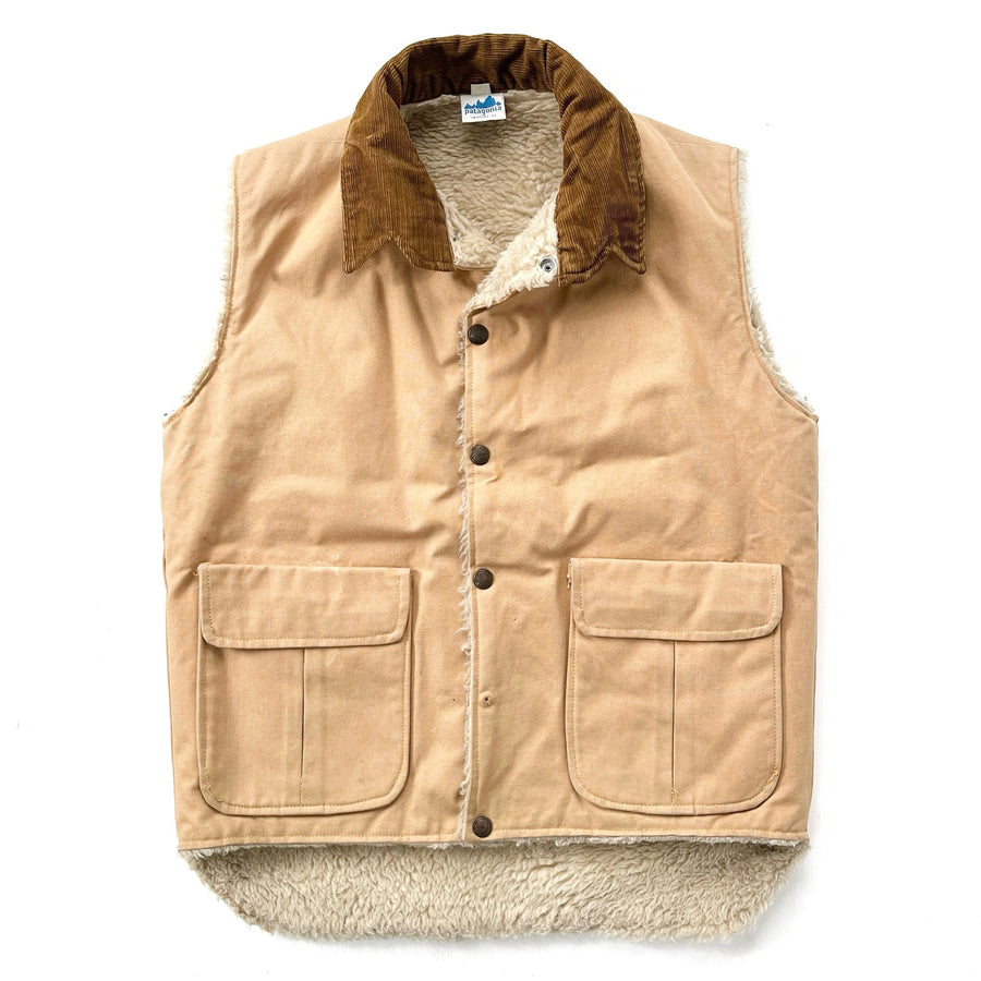 1970s Patagonia First Generation Shearling-Lined Canvas Ranch Vest, Tan (S/M)