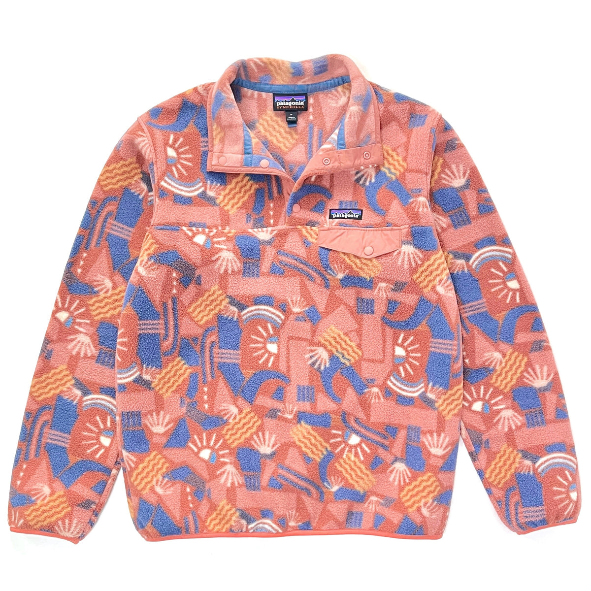 2019 Patagonia Womens Printed Synchilla Snap-T, Canyon Block: Sisu Brown (M)