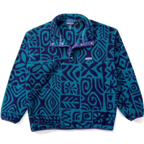 1995 Patagonia Printed Synchilla Snap-T Pullover, Island Block: Dark Teal (L)