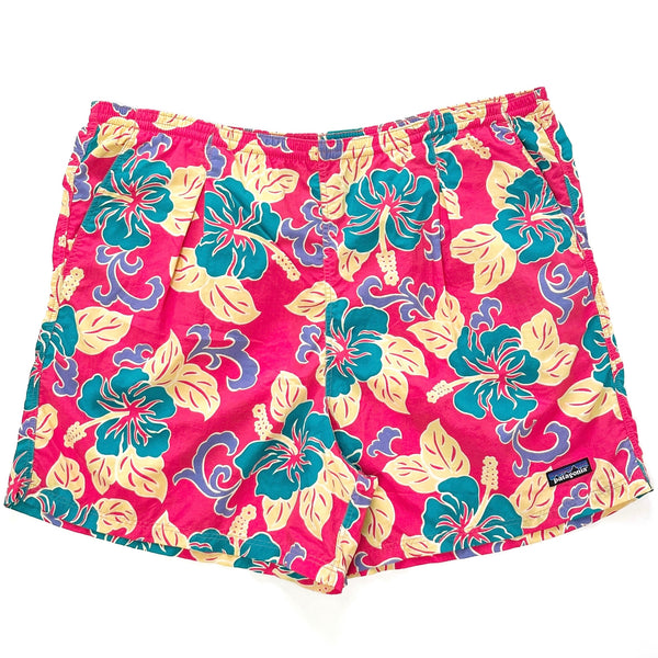 1995 Patagonia 5” Printed Pleated Nylon Baggies Shorts, Tropical Print (L/XL)