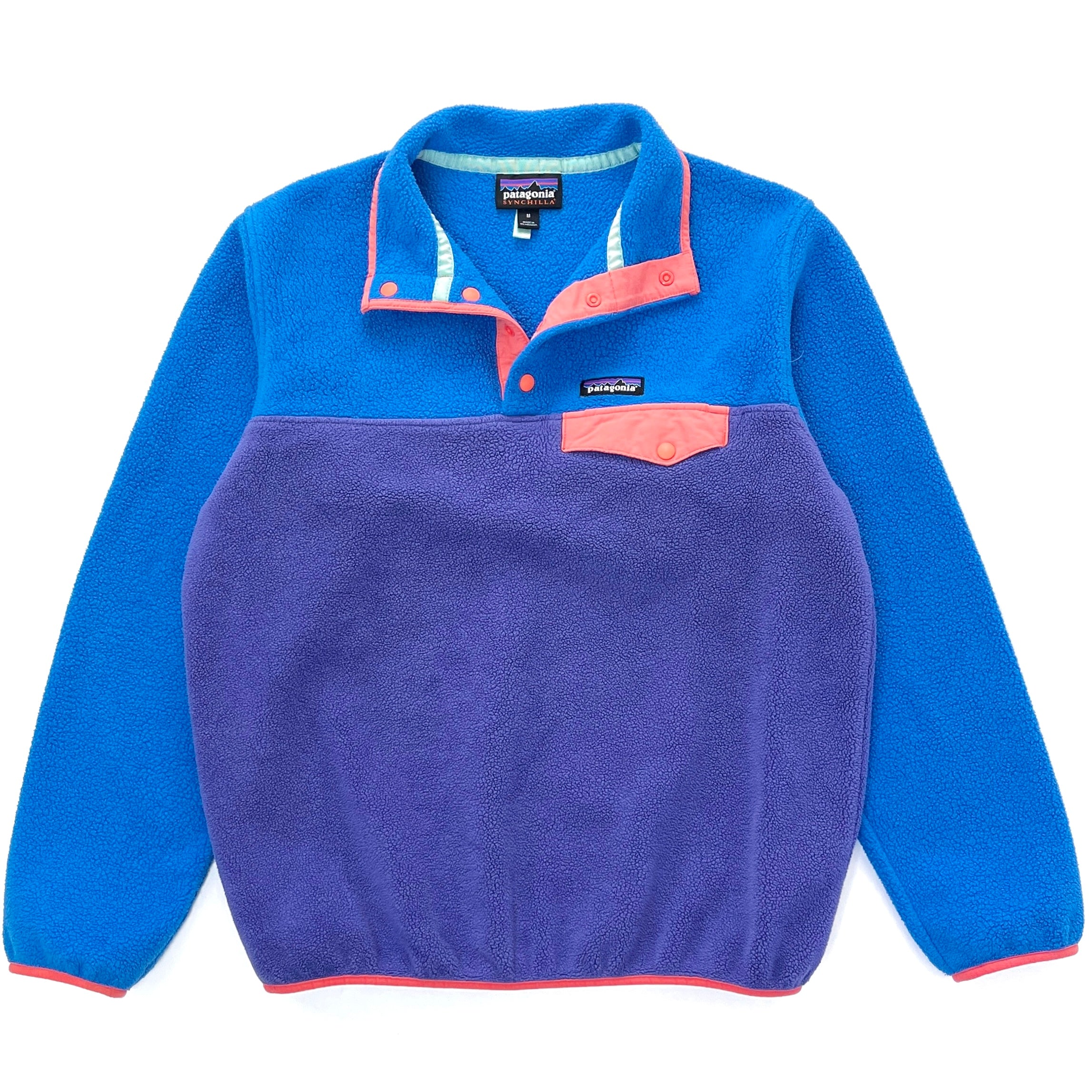 2023 Patagonia Womens Color-Block Synchilla Snap-T, Blue & Purple