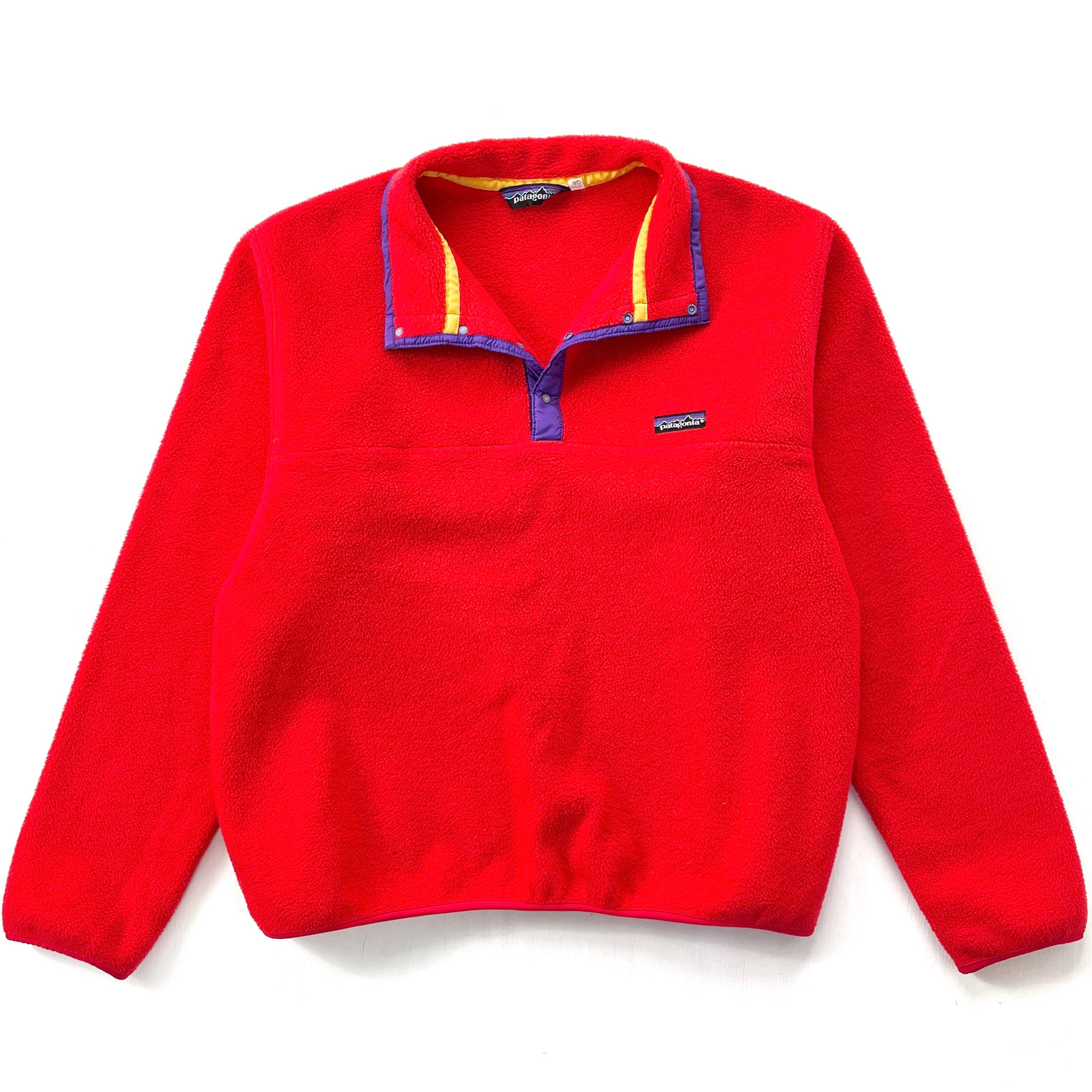 1987 Patagonia Synchilla Snap T-Neck Pullover, Red & Purple (L)