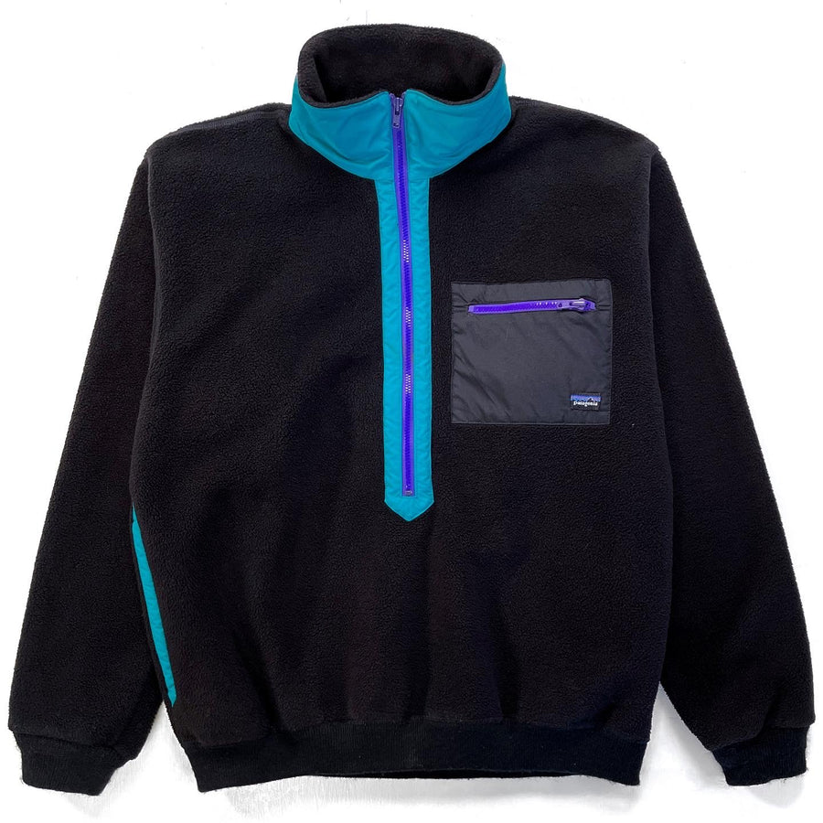 1988 Patagonia Synchilla Half-Zip Sweater, Black & Emerald (M)