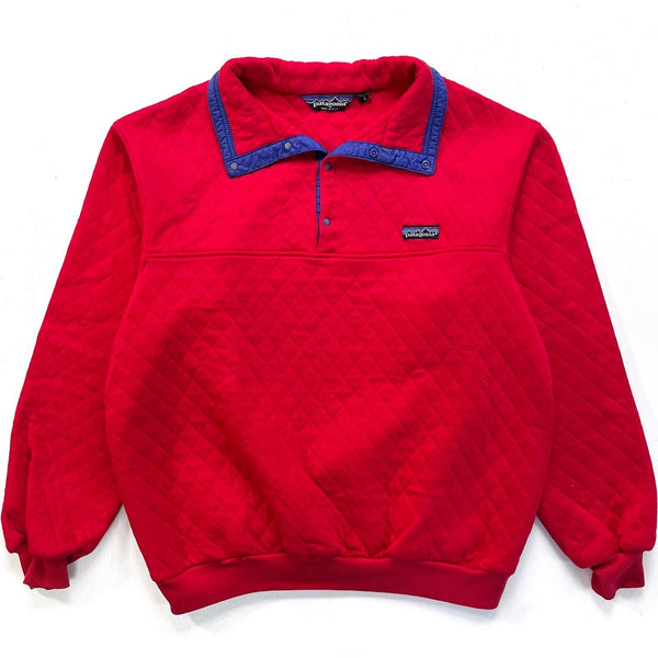 1985 Patagonia Cotton Diamond Quilt Snap-T, Red & Cobalt (M)