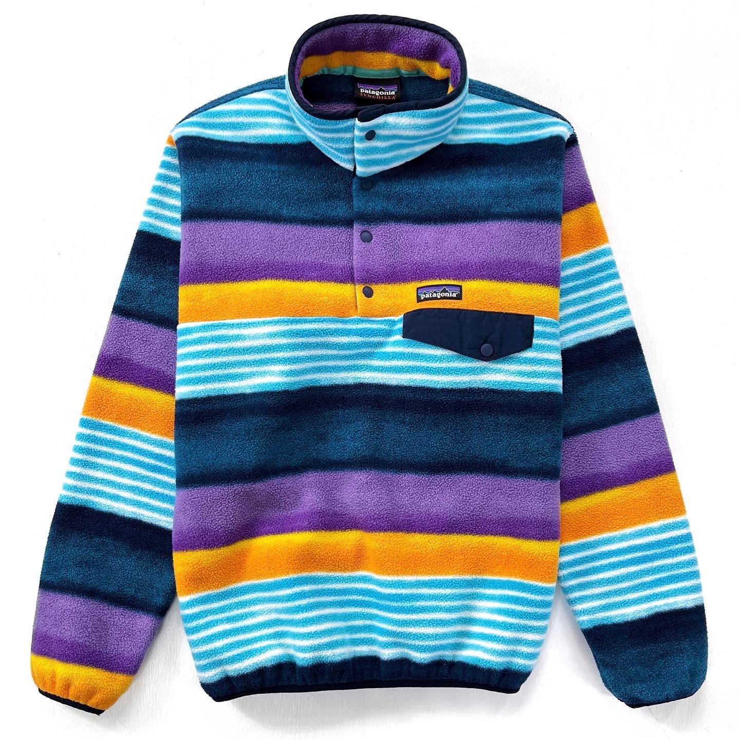 2016 Patagonia Printed Synchilla Snap-T, Painted Fitz Stripe: Navy (S)