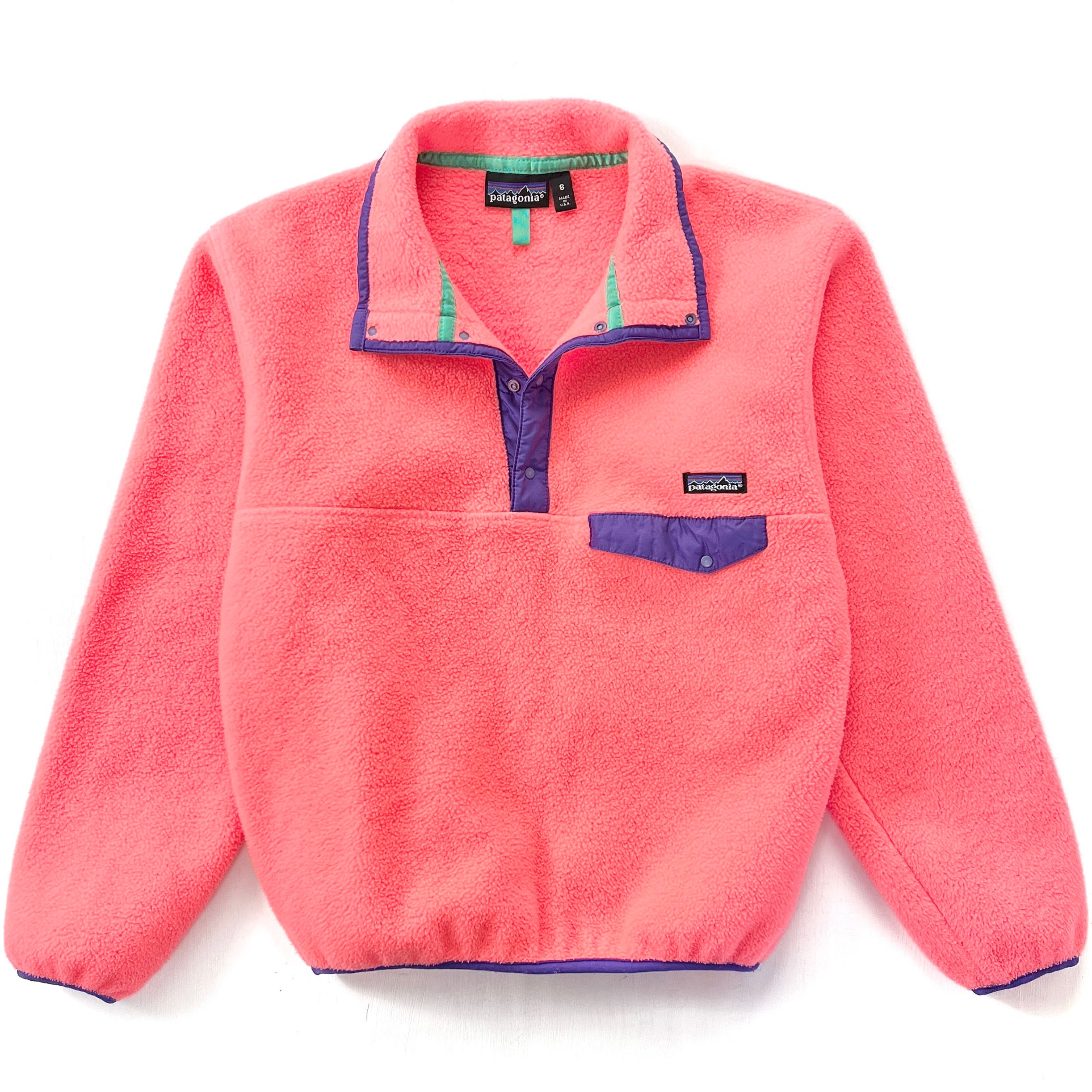 1990 Patagonia Made In The U.S.A. Synchilla Snap-T, Neon Orange/Pink (S)