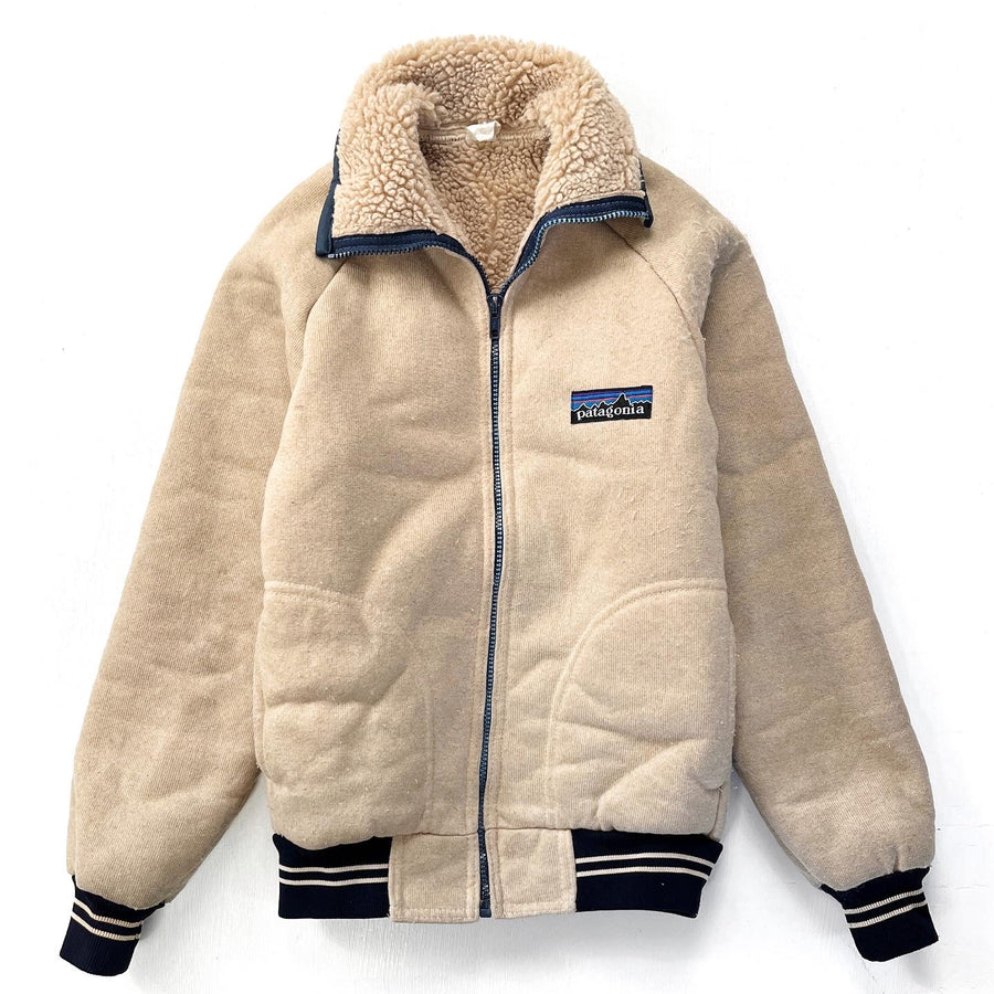 1982 Patagonia Full-Zip Pile Jacket, Light Tan & Navy (XS)