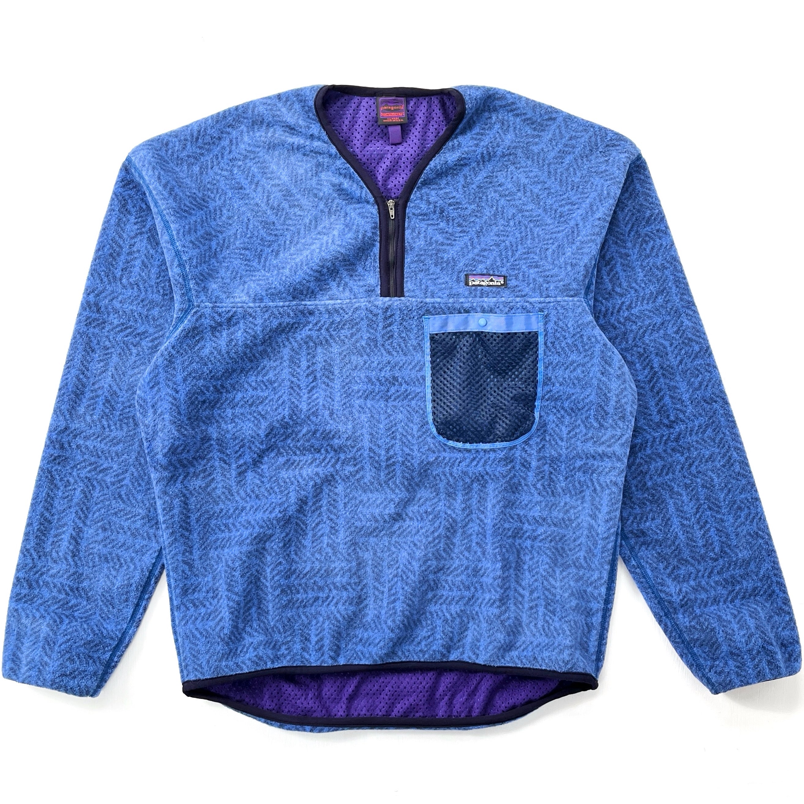 1991 Patagonia Printed Lightweight Fleece Paddling Pullover, Treads: Blue (L)