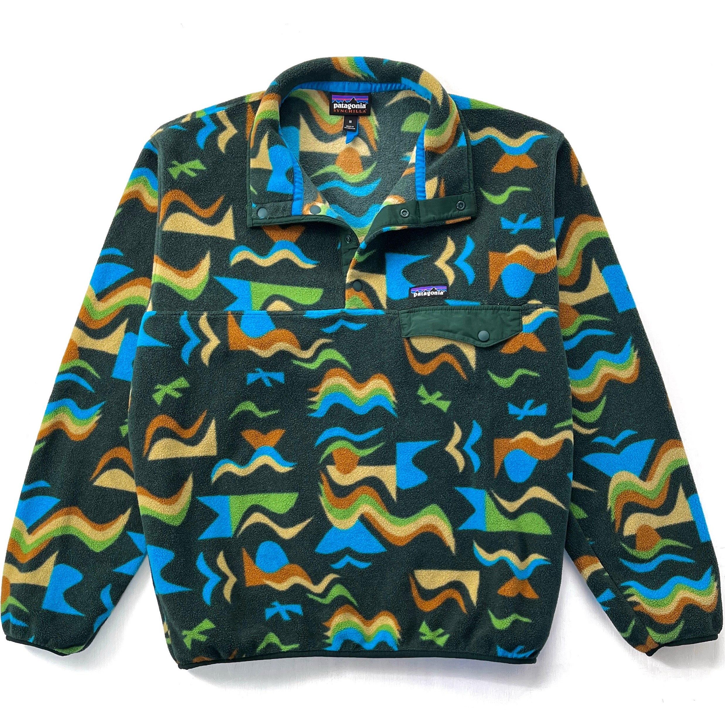 2021 Patagonia Printed Synchilla Snap-T, Arctic Collage: Northern Green (M)