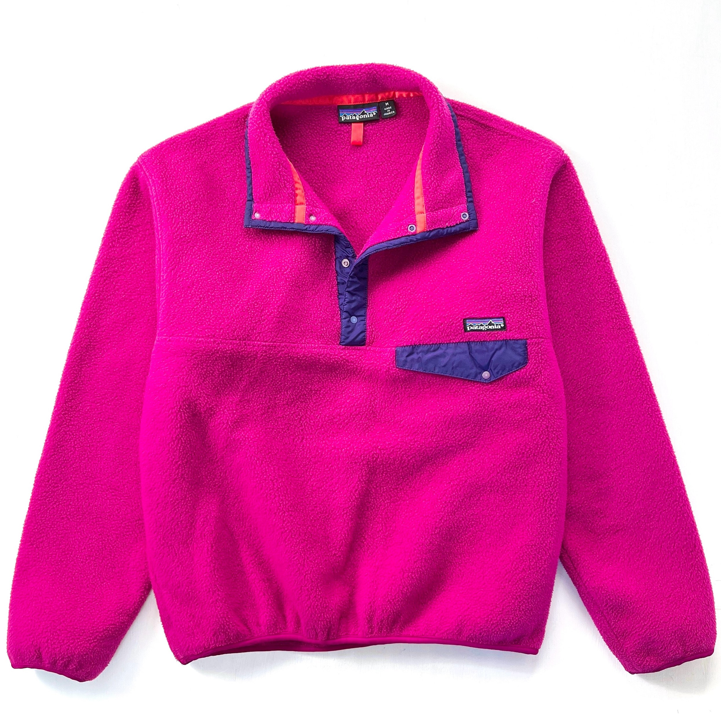 1991 Patagonia Synchilla Snap-T Fleece Pullover, Pink & Dark Purple (L)