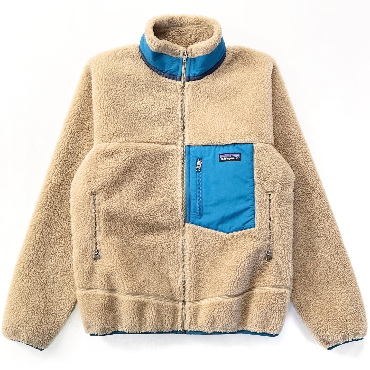 2015 Patagonia Classic Retro-X Fleece Jacket, Ash Tan & Blue (S)